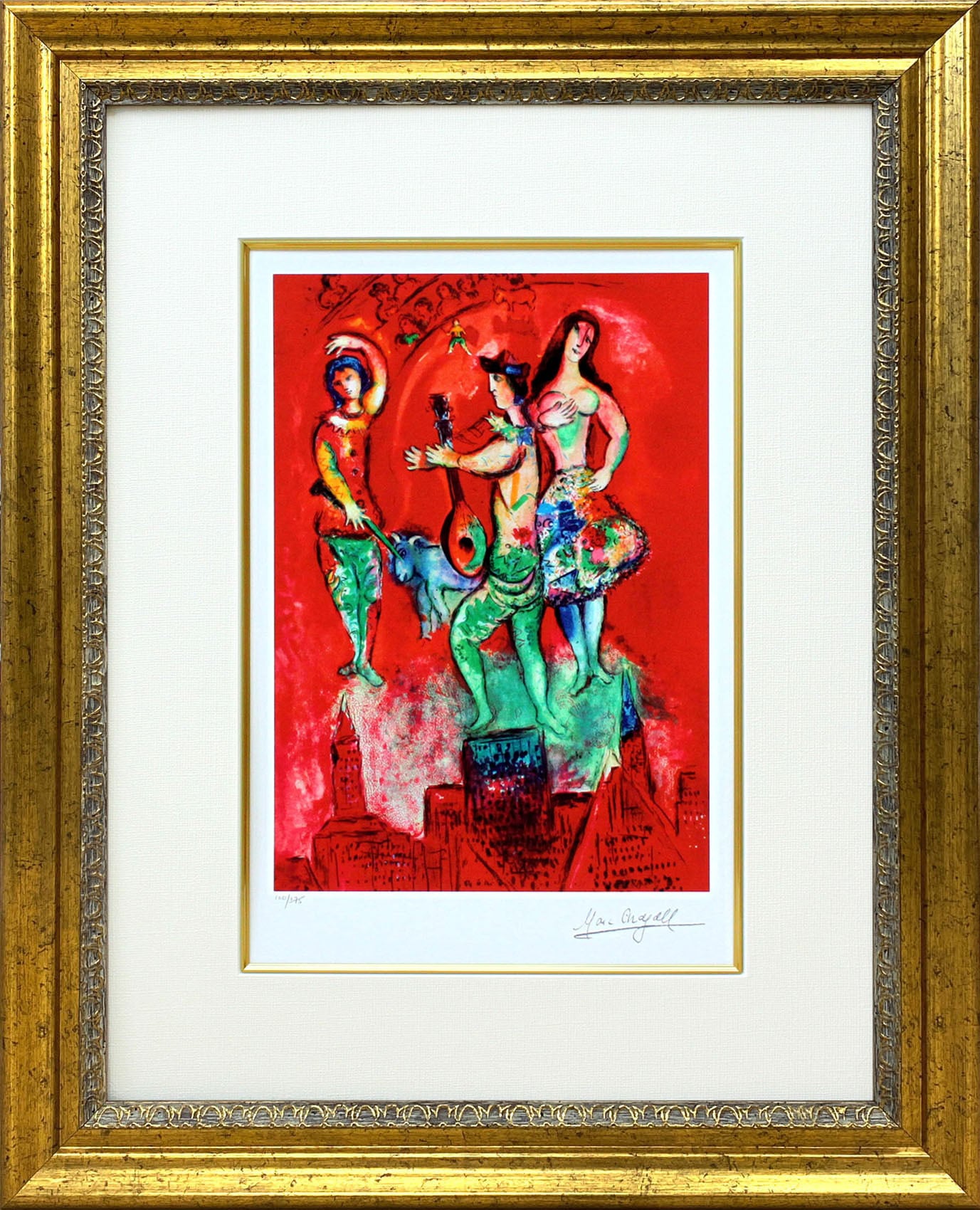 マルクシャガール 私の村 複製画 油彩画 額入り シルバーフレーム