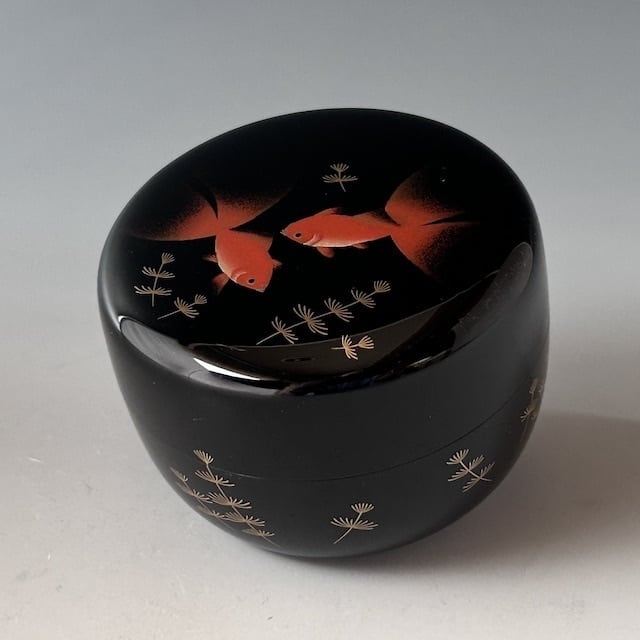 茶道具 輪島塗 金魚蒔絵 平棗 鈴谷鐵五郎 共箱 漆芸 夏 涼しげ
