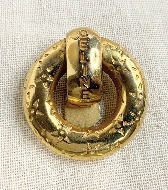 CELINE セリーヌ ブローチ ヴィンテージ クリップ ゴールドカラー