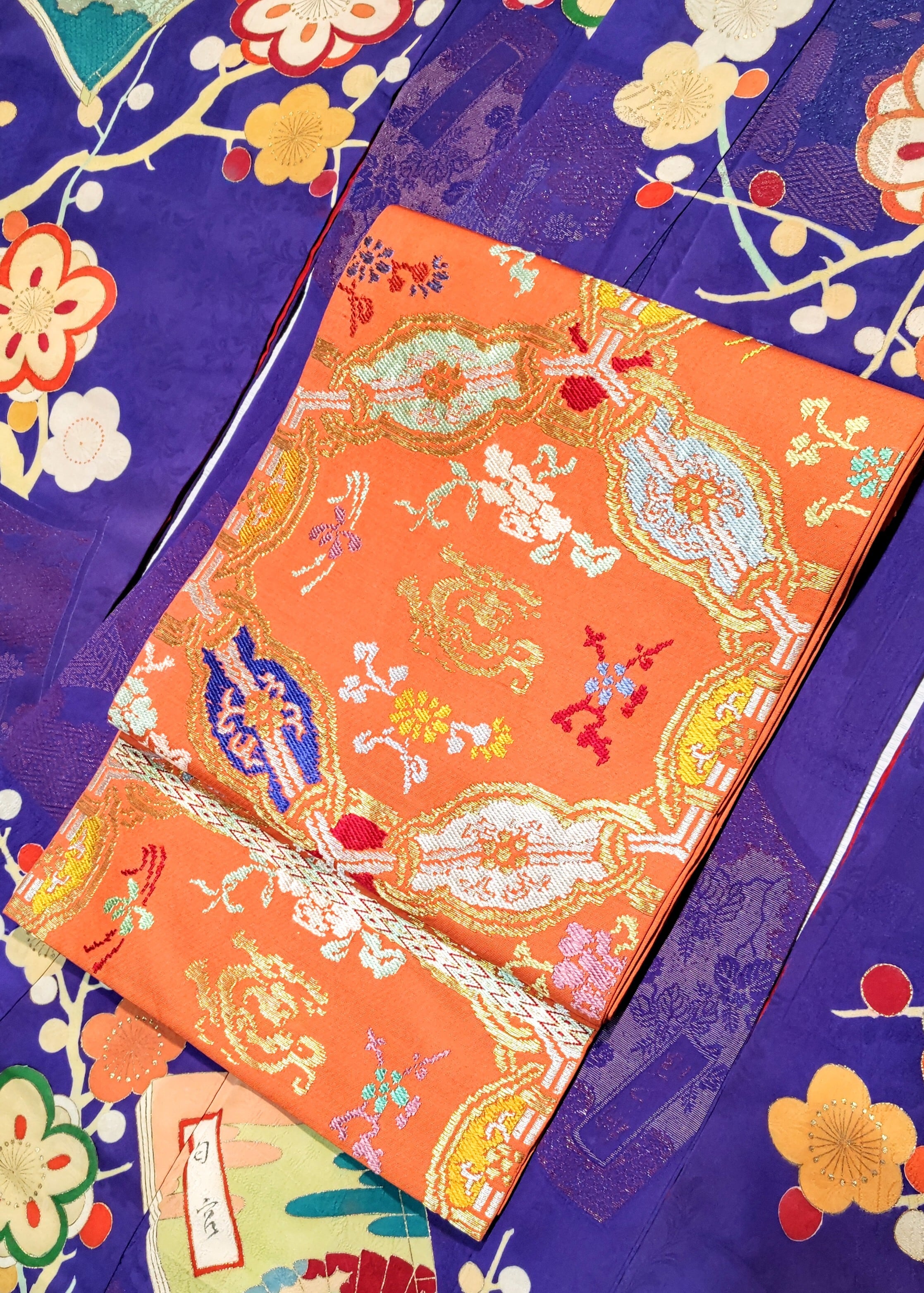 アンティークの錦織りの袋帯 オレンジ色 | リサイクル着物 菅野