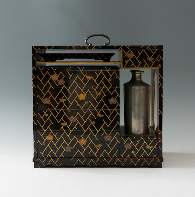 桧垣梅蒔絵 花見重 蒔絵 花見重 手提重箱 野弁当箱 段重 水筒 徳利