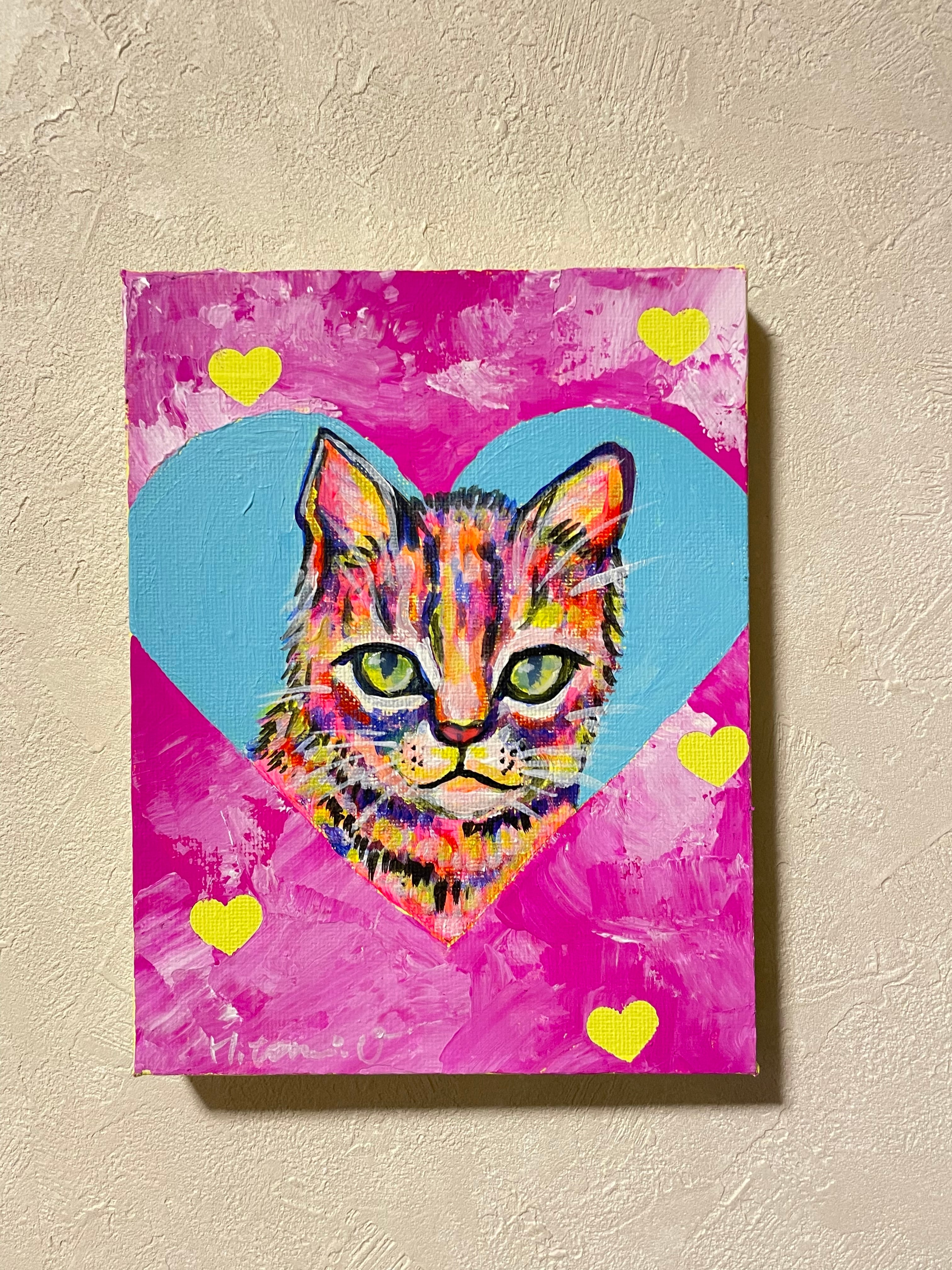 A-62/24】動物画 猫 ネコ アクリル画 原画 絵画 現代アート キャンバス