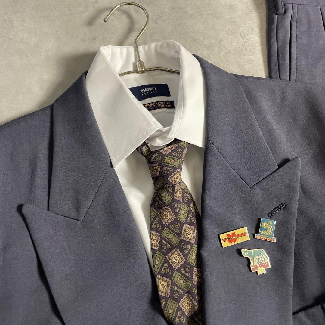 90s ヴィンテージ スーツ ダブル セットアップ 成人式vol.124 紫白 | Flog.