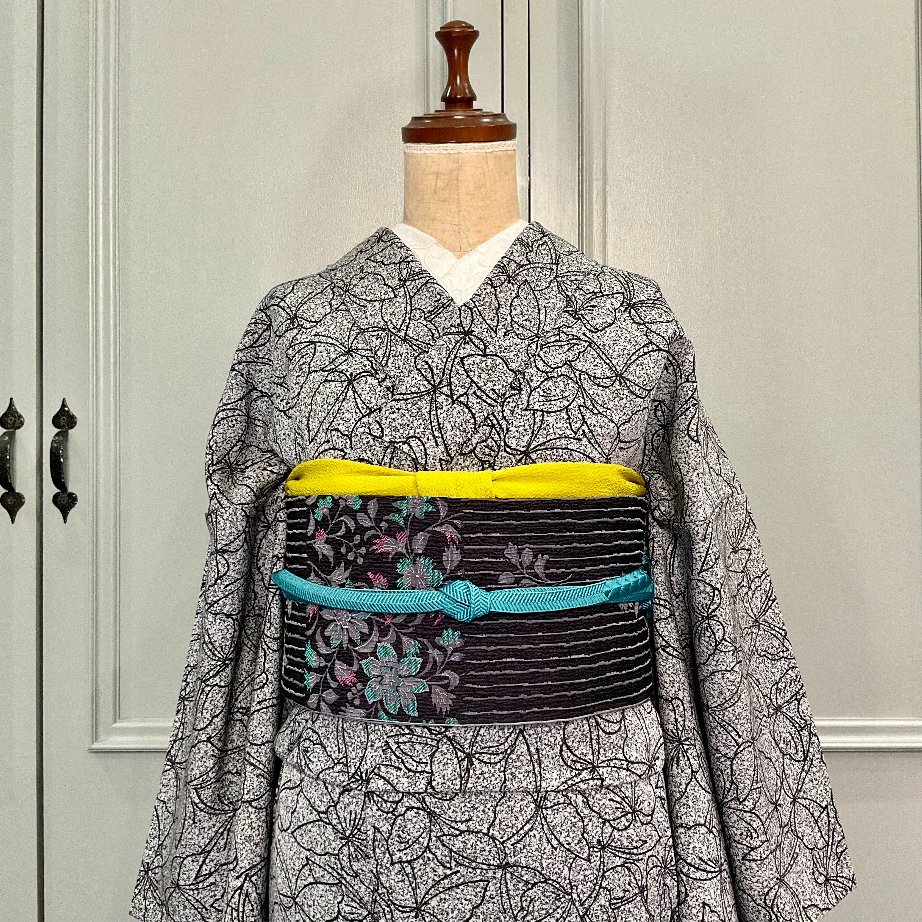 long＊単衣＊Whispers of Wings＊蝶 ちょうちょ たたき染め ブラック