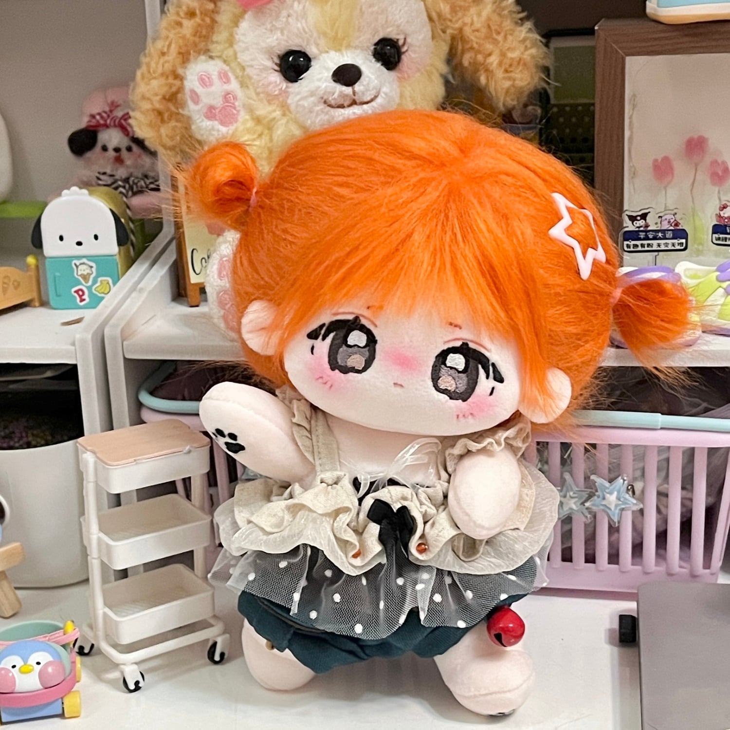 20cm 着せ替えぬいぐるみ 無属性 オレンジの髪黒目女の子 着せ替え人形