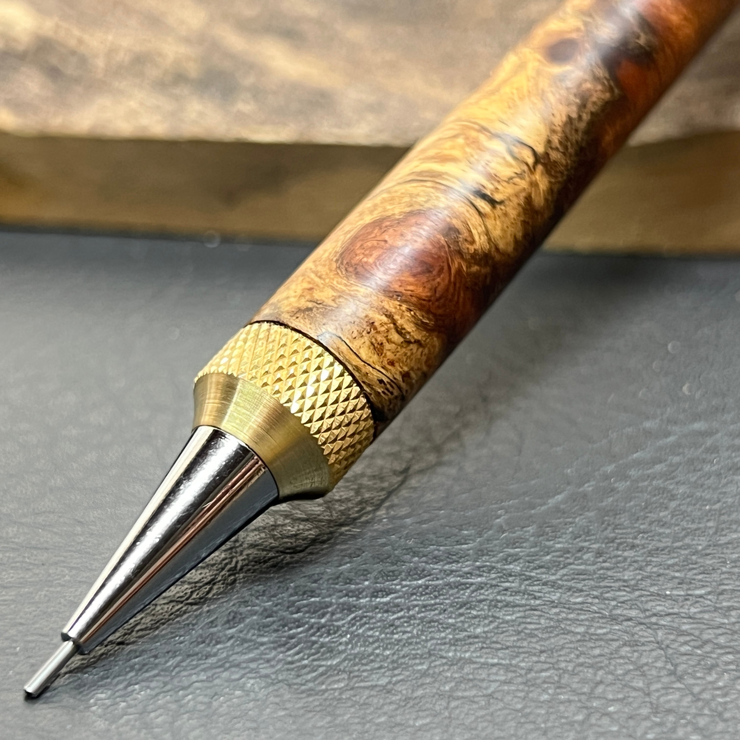 21花梨瘤源平柄 木製シャーペン強低重心R アヤメローレットタイプ 真鍮