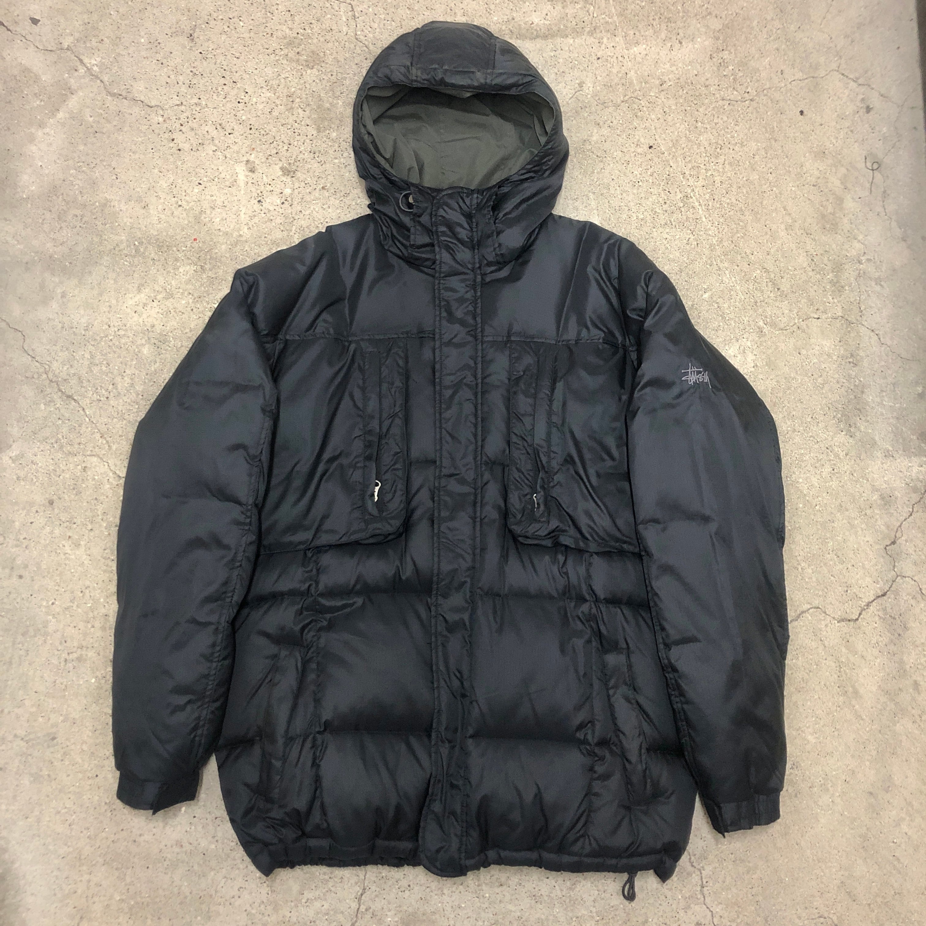 90s OLD STUSSY/Down Jacket/紺タグ/L/ダウンジャケット/刺繍ロゴ