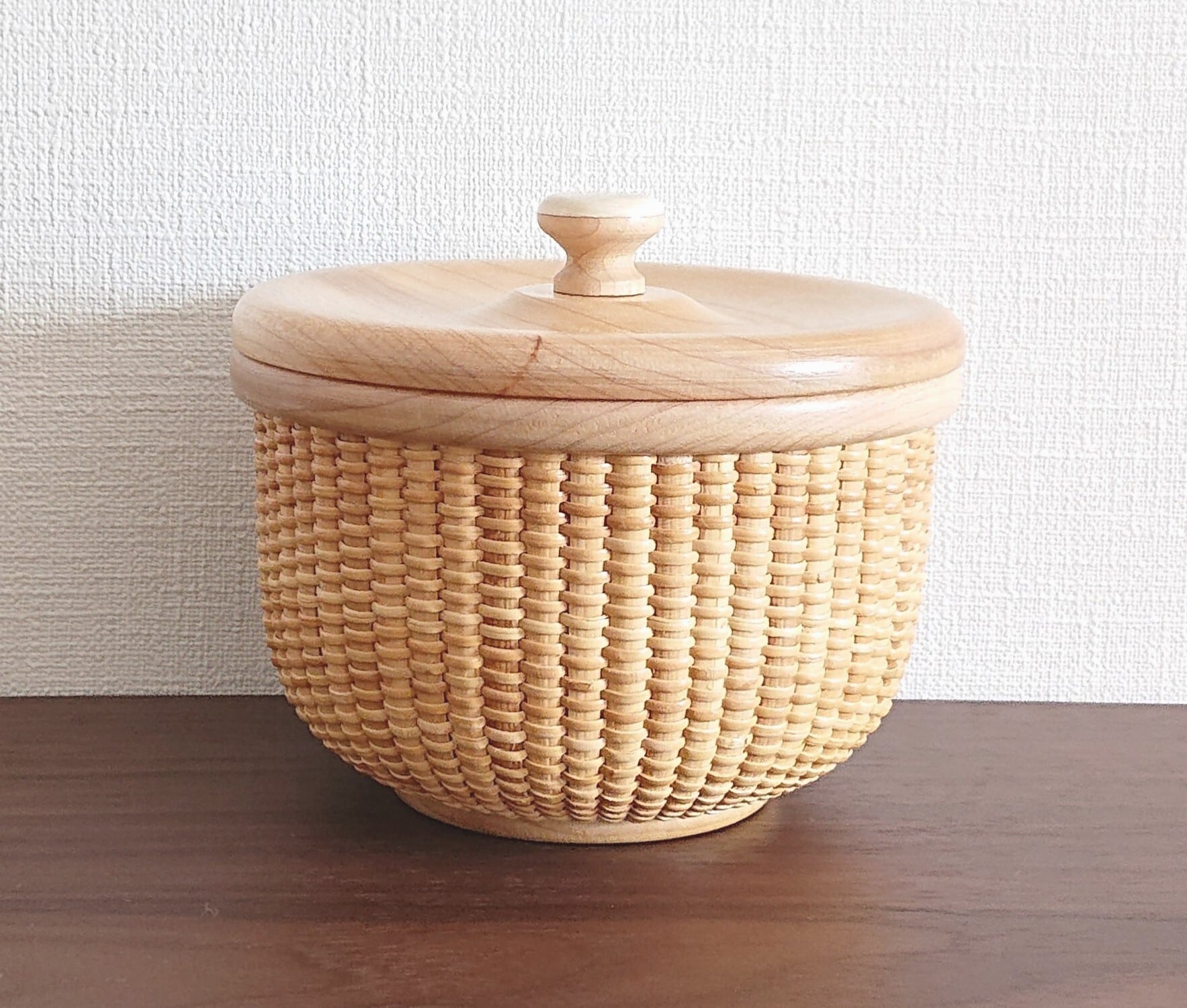 ナンタケットバスケット(ラウンド型蓋付き 5インチ メイプル) | Ayano