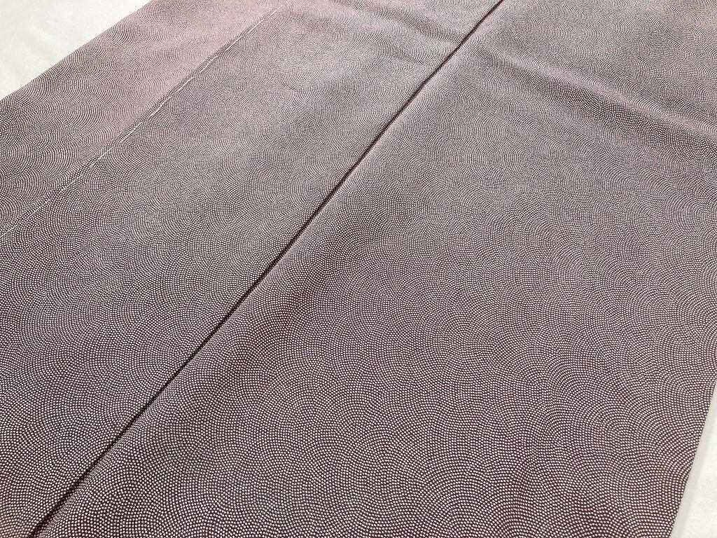 未使用 鮫小紋 色無地 一つ紋 正絹 着物 ちりめん 紫 半色 1067