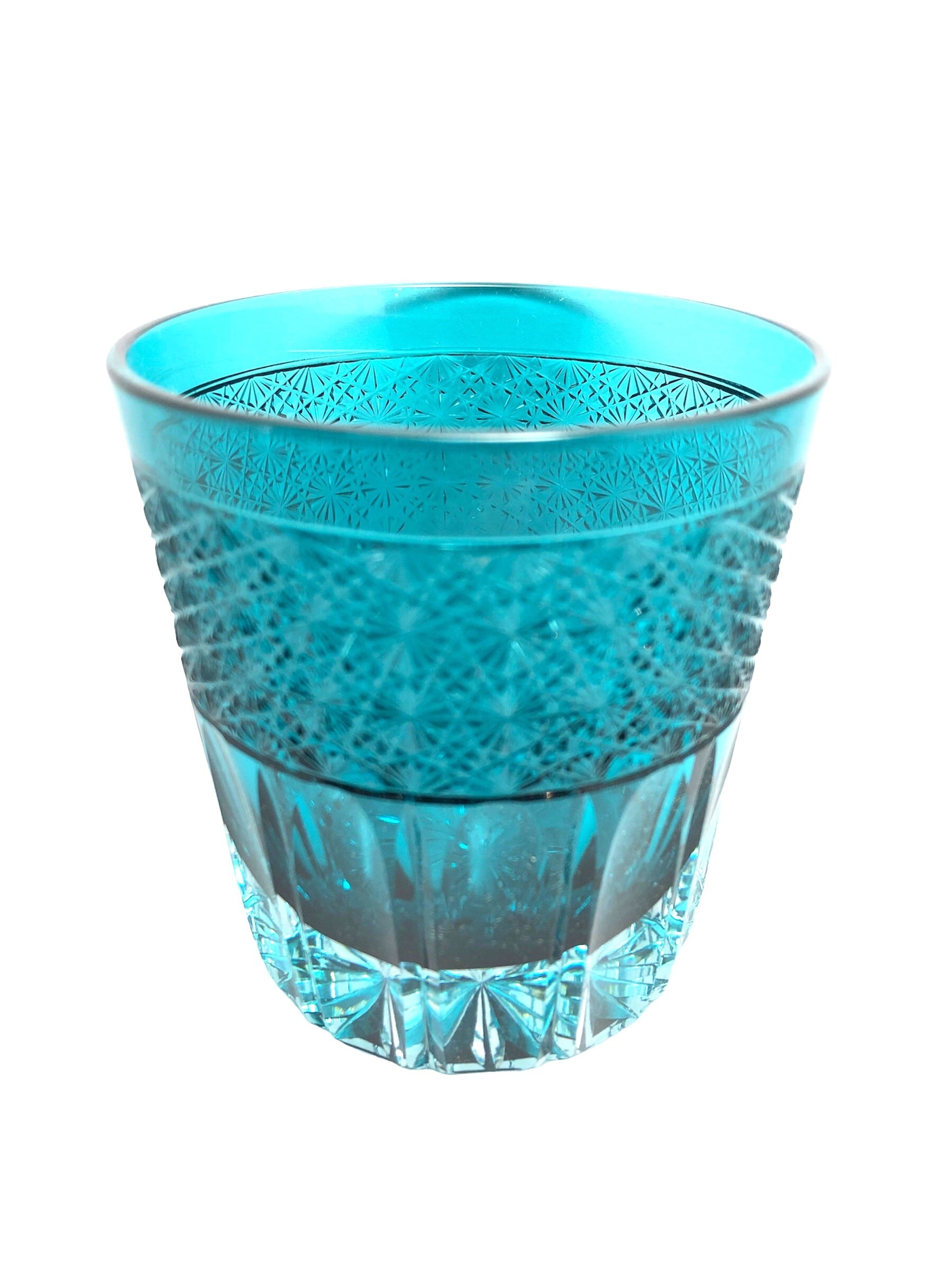 江戸切子 内被せクリスタルロックグラス (内被せ緑) | 江戸切子の製造