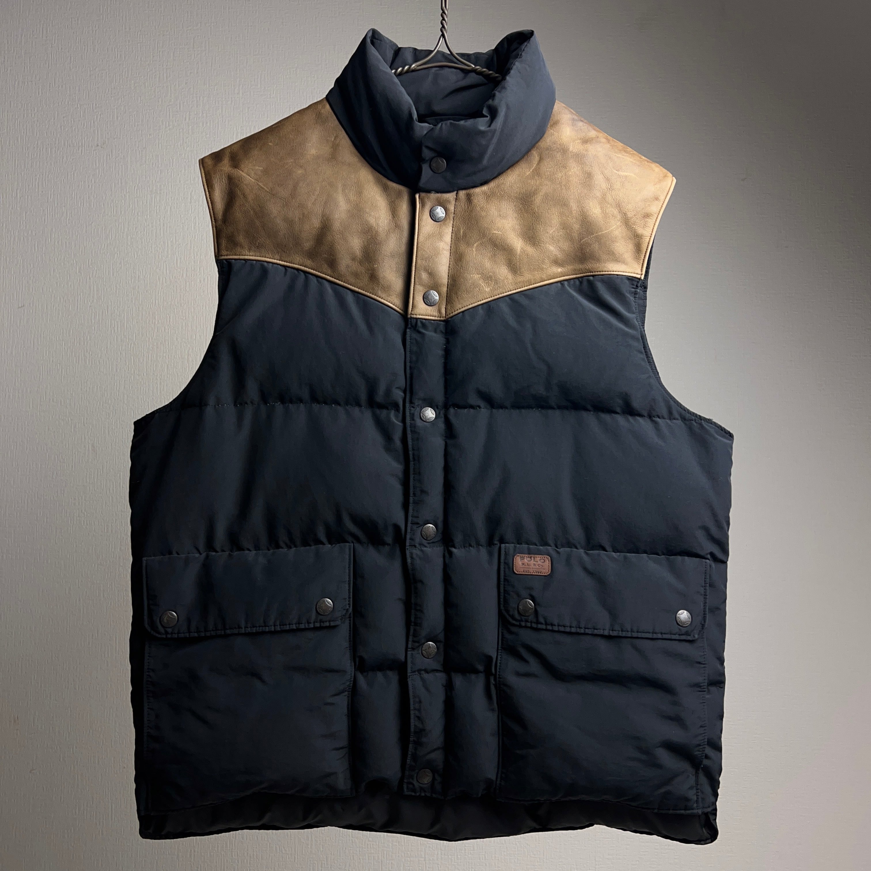 Polo by Ralph Lauren” Leather Down Vest SIZE L ポロラルフローレン