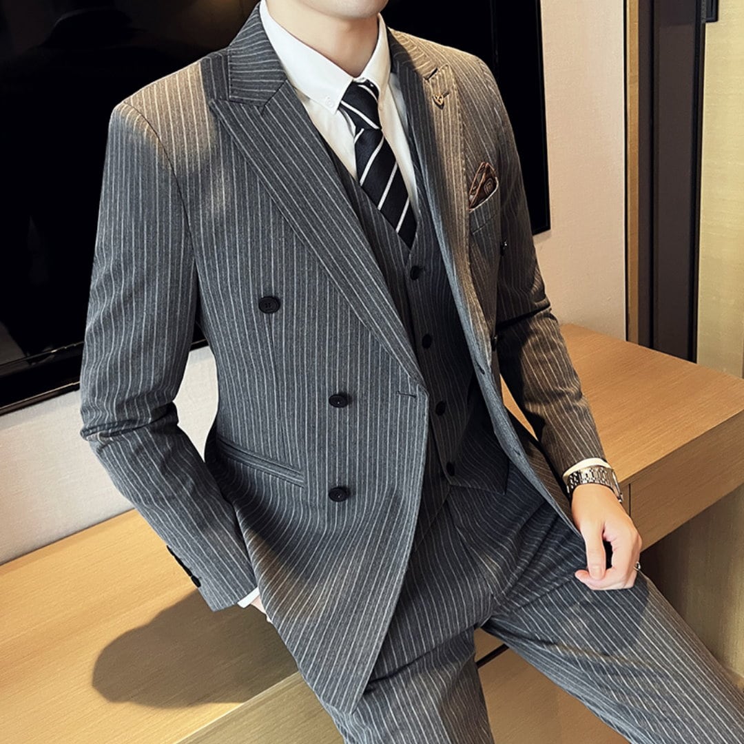 ストライプ ダブルブレストスーツ スリーピース 3カラー A1650