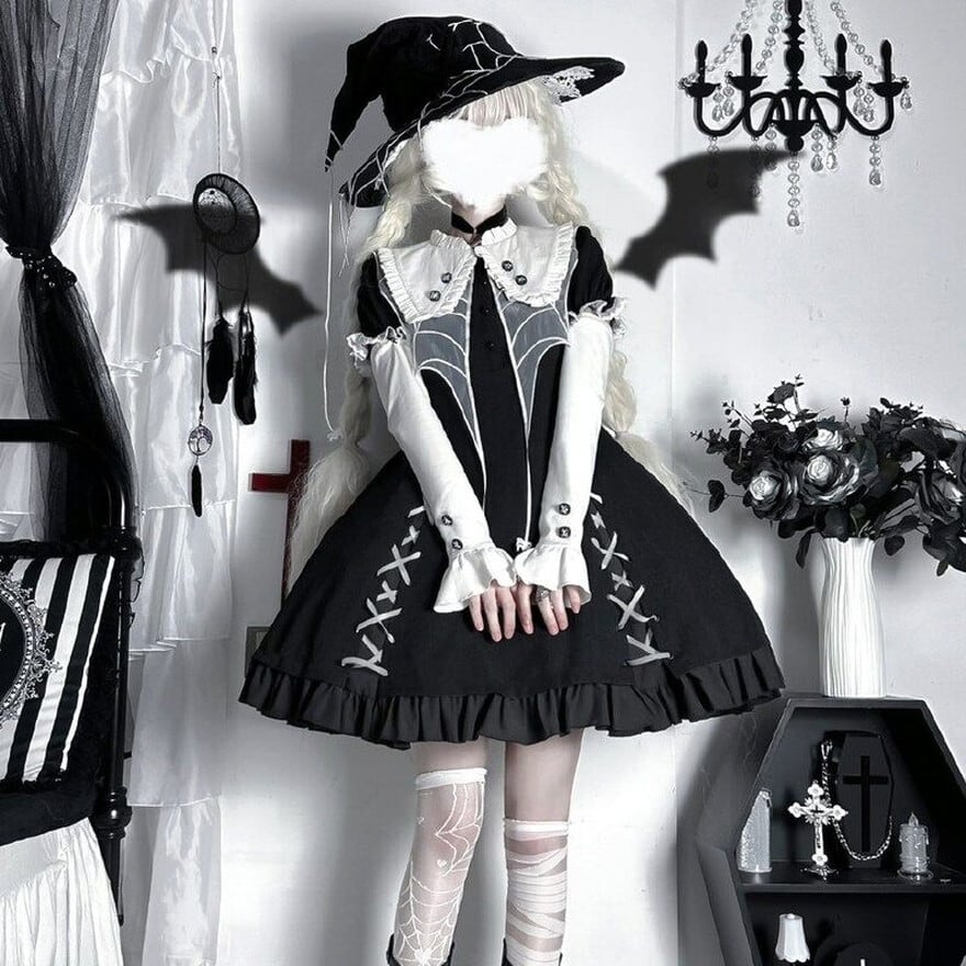 SEASONZ ゴスロリ スパイダー ウィッチ ワンピース 半袖 蜘蛛 魔女 病