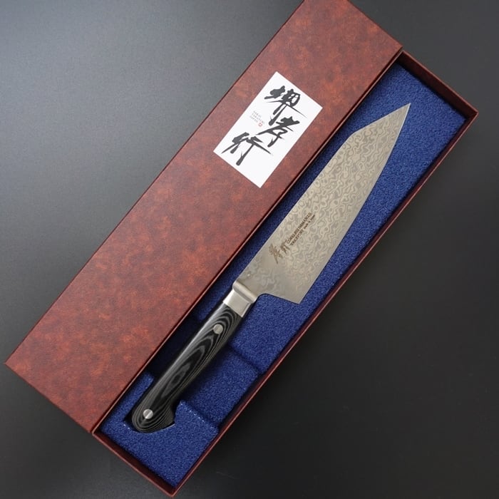 堺孝行 三徳 包丁 コアレス ダマスカス 剣型 切付 160mm ブラック