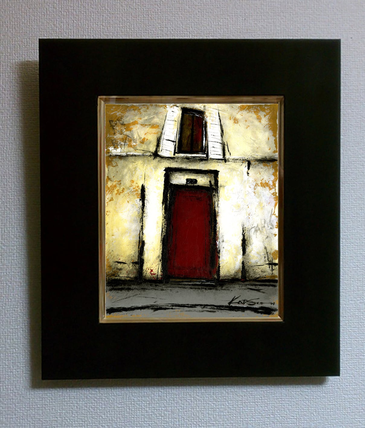 風景画 パリ 油絵「裏通りの赤い扉のある風景」 | KatsuArtGallery