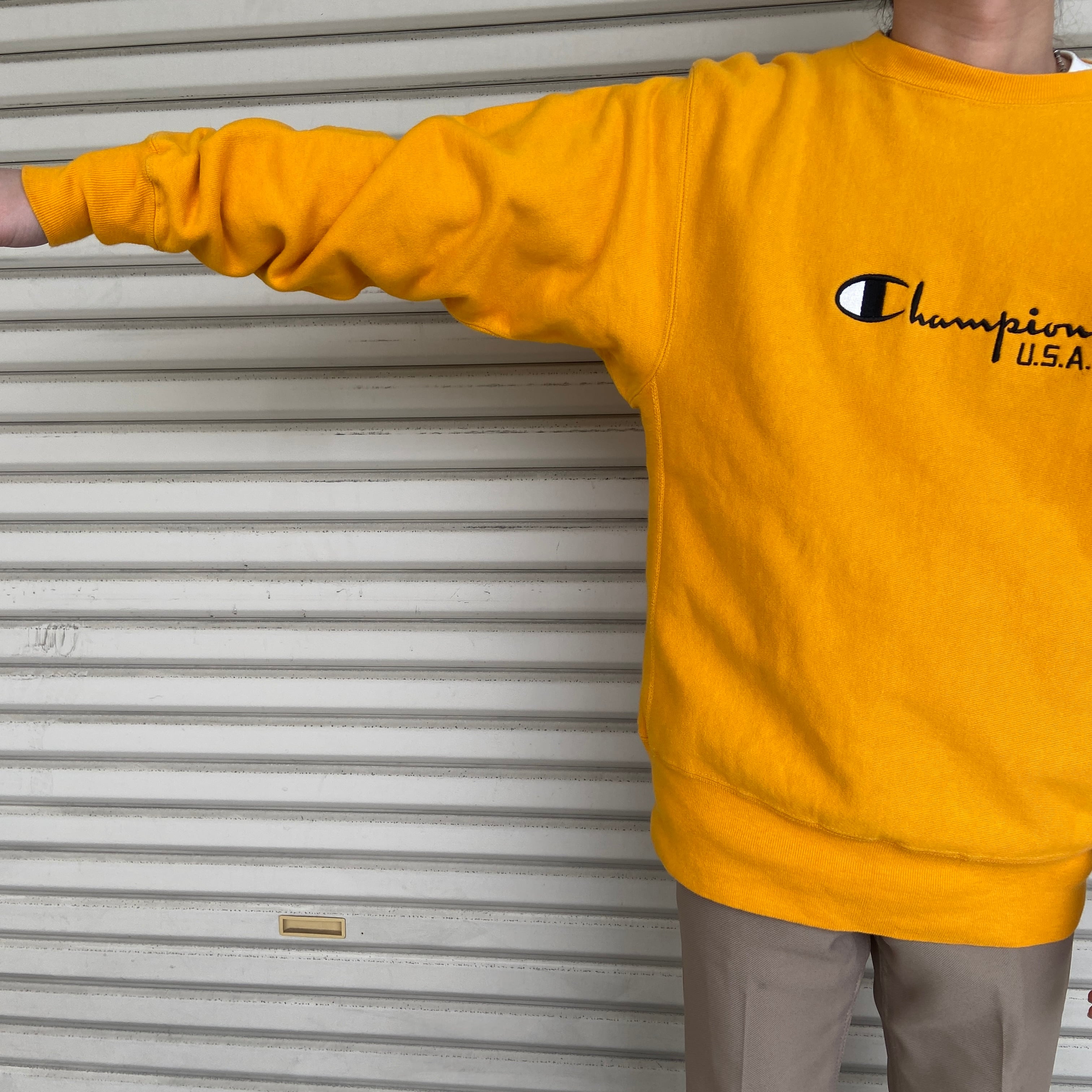 90s USA製 Champion リバースウィーブスウェット マスタード L | 古着