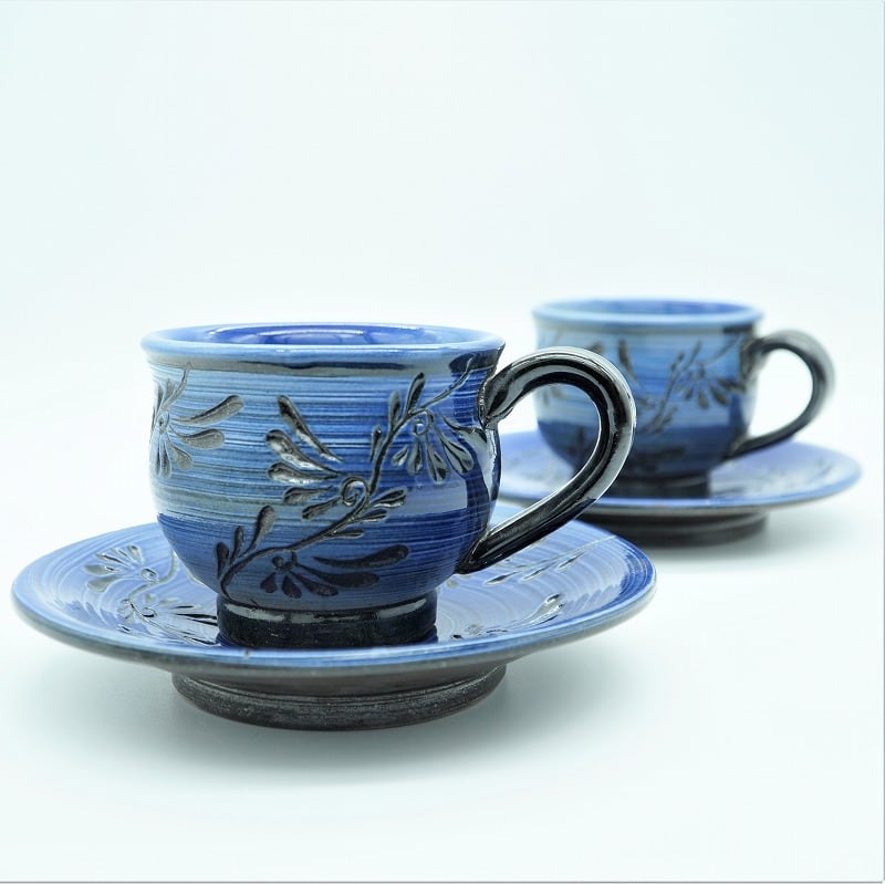 青刷毛目シリーズ コーヒーカップ＆ソーサー【幸陶器】 | 沖縄の工芸品