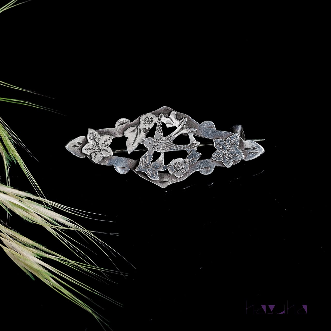 アンティーク 花鳥文 ミズパ シルバーブローチ | ハスハ オールド