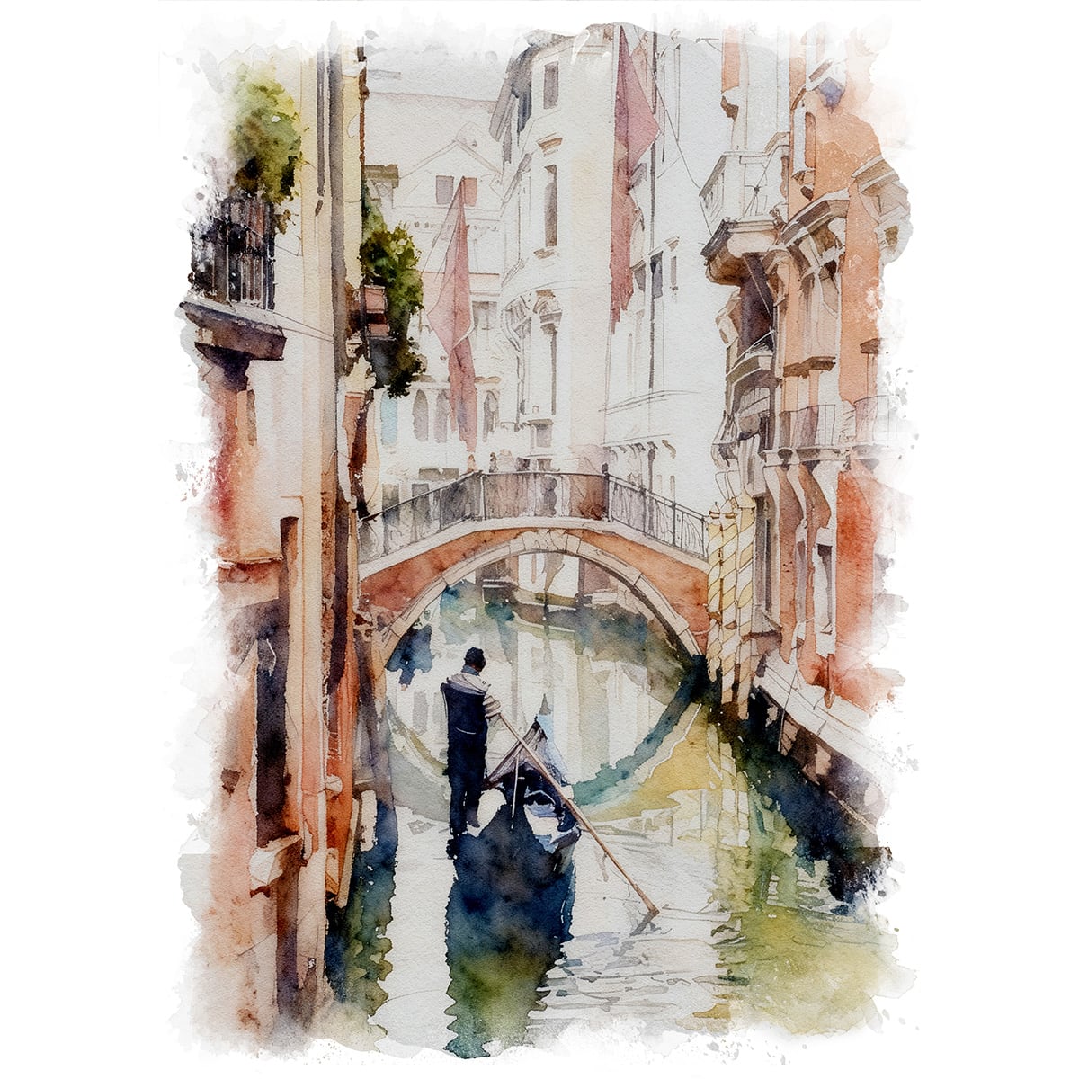 絵画 風景画(街並み) イタリア ヴェネツィア ゴンドラと橋 インテリア