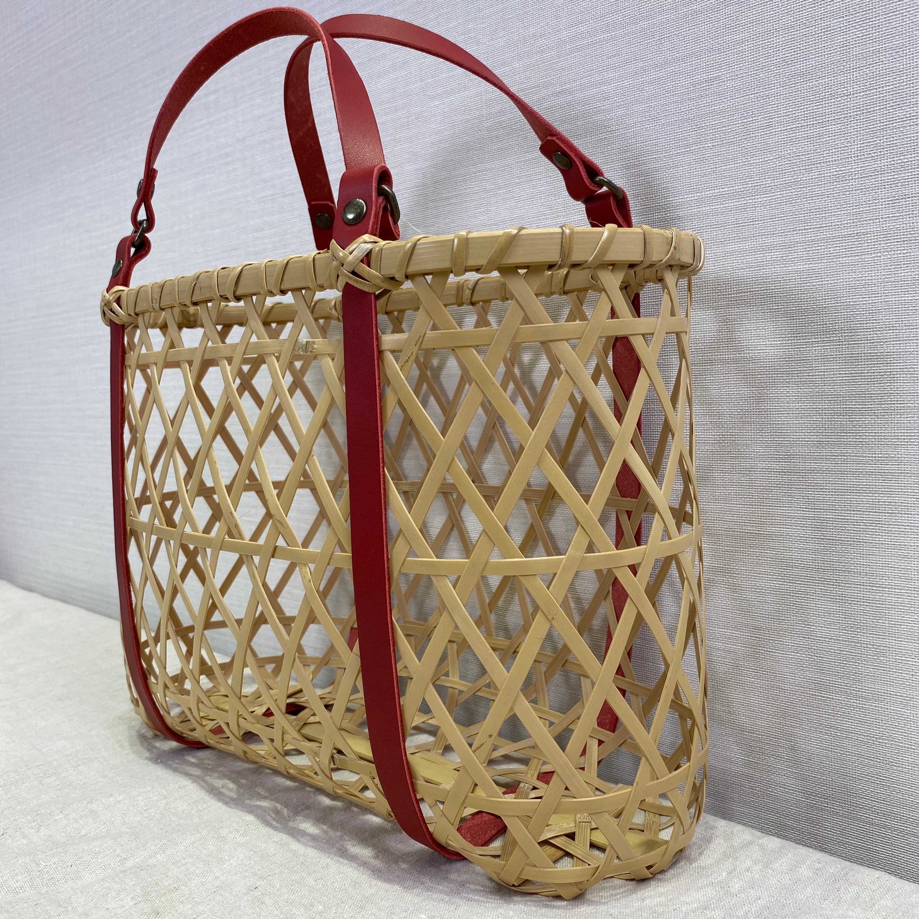 有製咲処 竹かごバッグ 別府竹細工 bamluxe marche（緑hard）赤