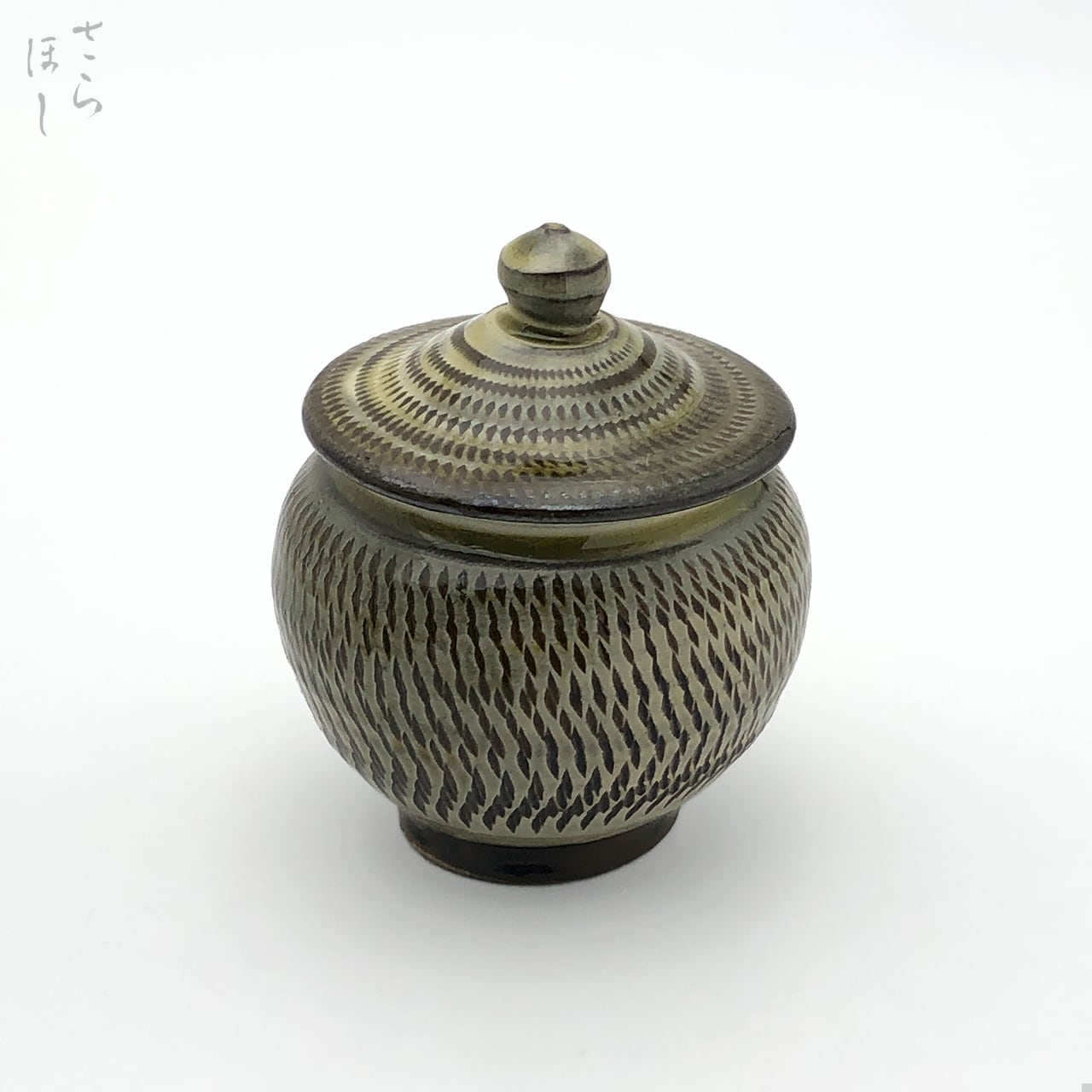 小鹿田焼 小袋窯 一合壺 飛びかんな 緑 直径約7.5cm 陶器 和食器 民藝