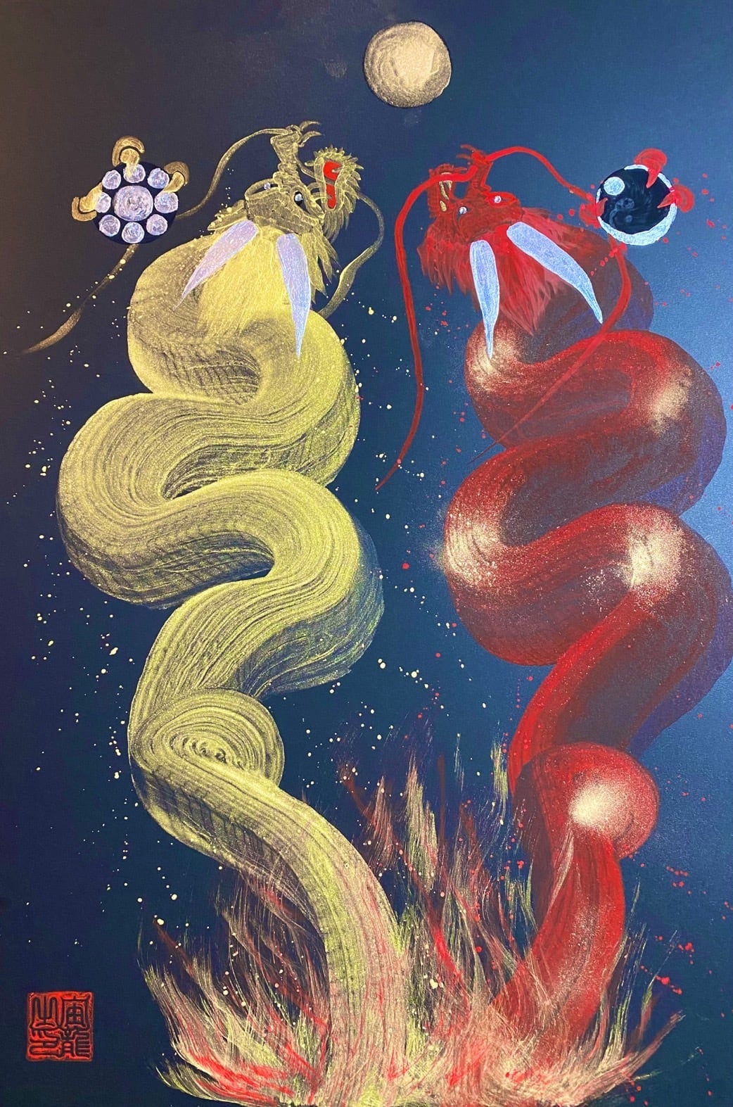 幻の花龍」 ② アクリル画 開運絵画 龍神 抽象画 龍ノツカイ 幻の花龍