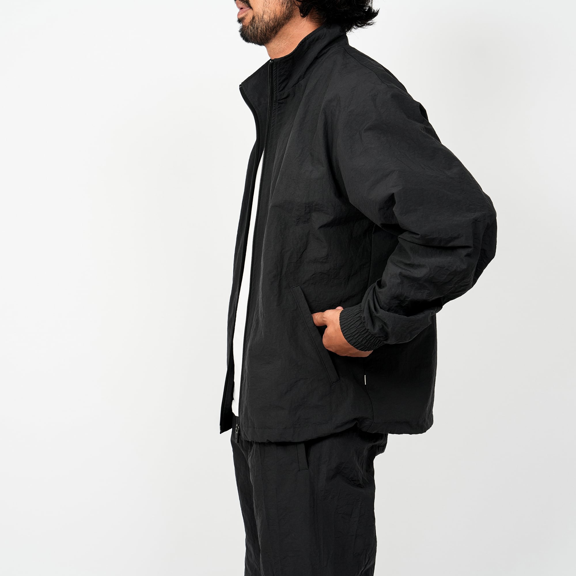 Recycled Nylon Water-repellent Zip-up Jacket (Black) | OVY