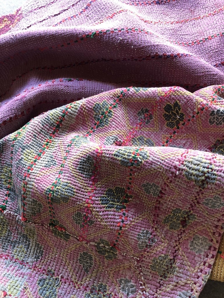 Vintage kantha quilt purple & yellow ヴィンテージカンタキルト