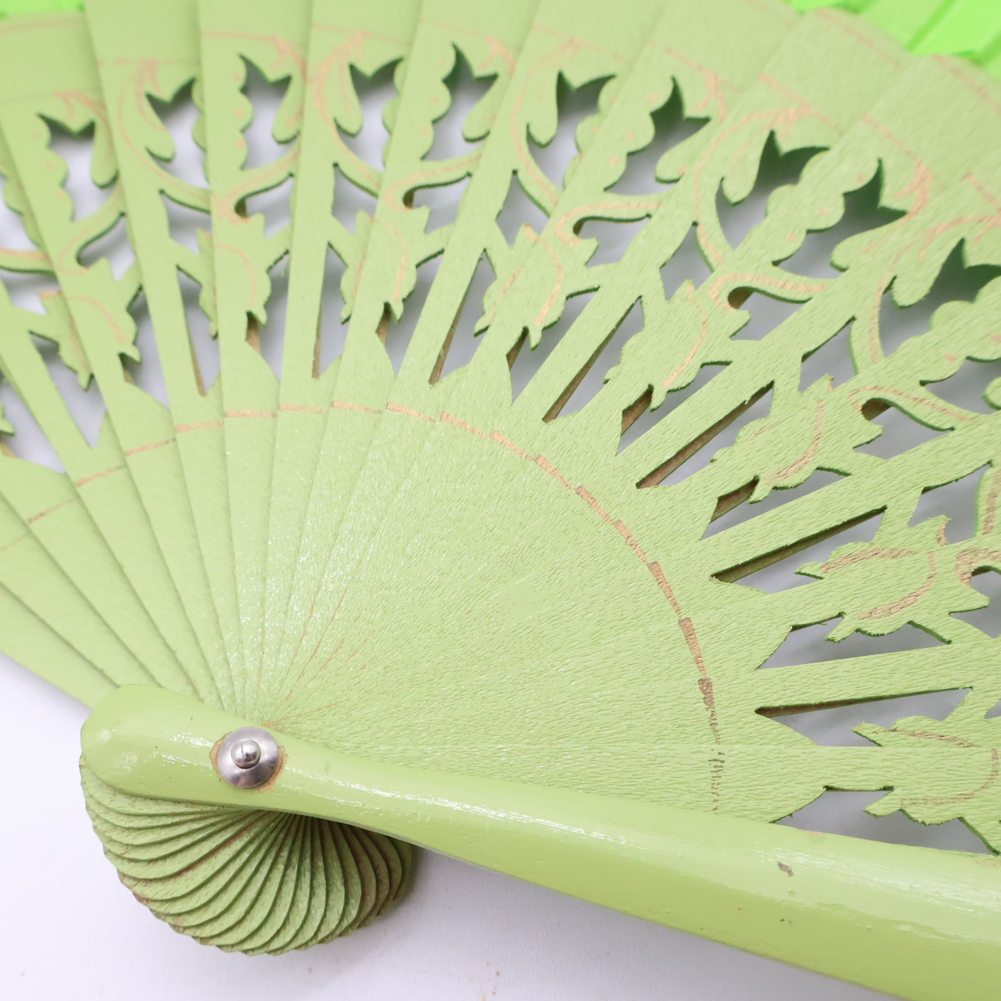 フラメンコ 小物】グリーン アバニコ 扇子 センス 緑 黄緑 無地 木製