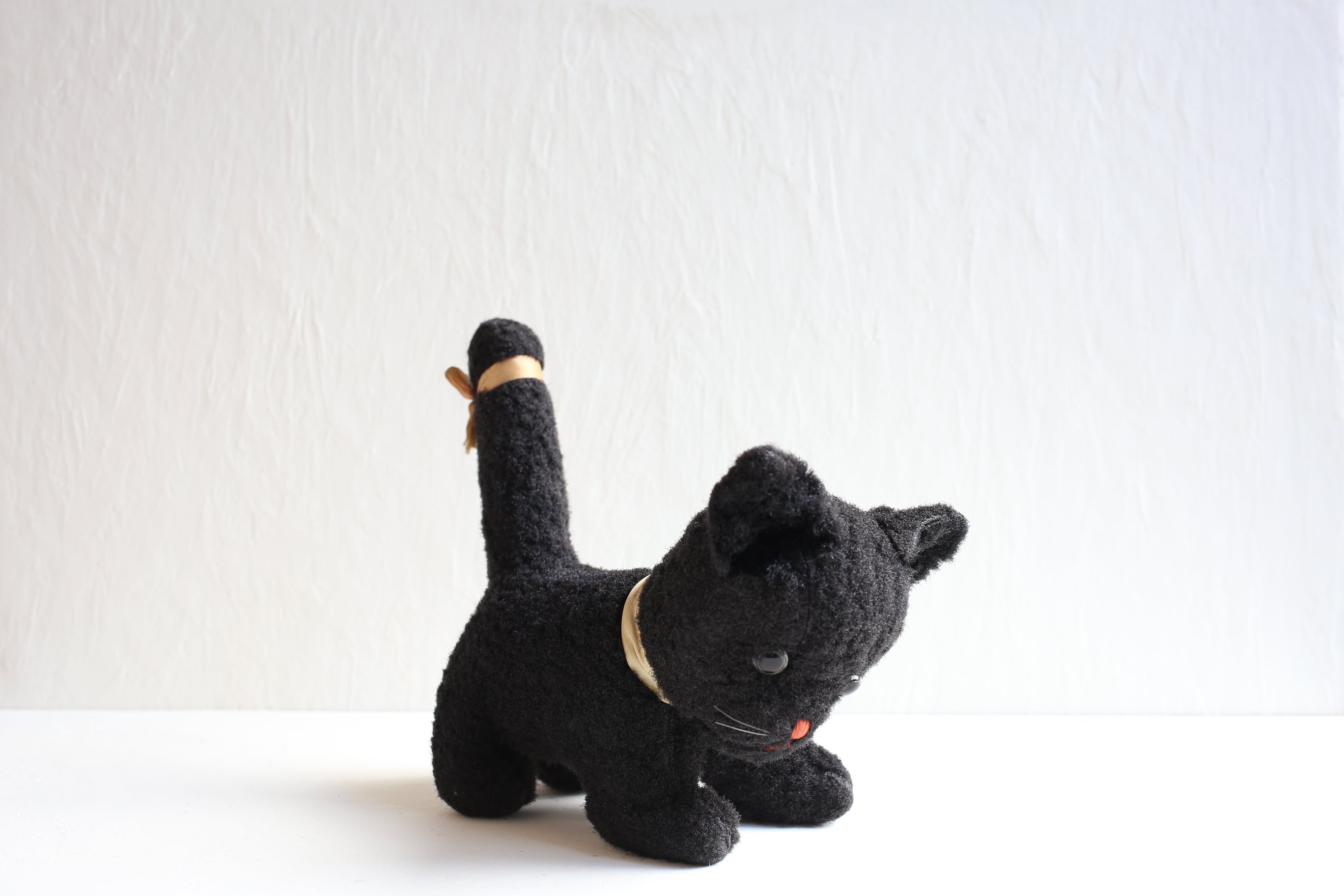 フランス アンティーク ヴィンテージ ぬいぐるみ 黒猫 約27cm N-06267