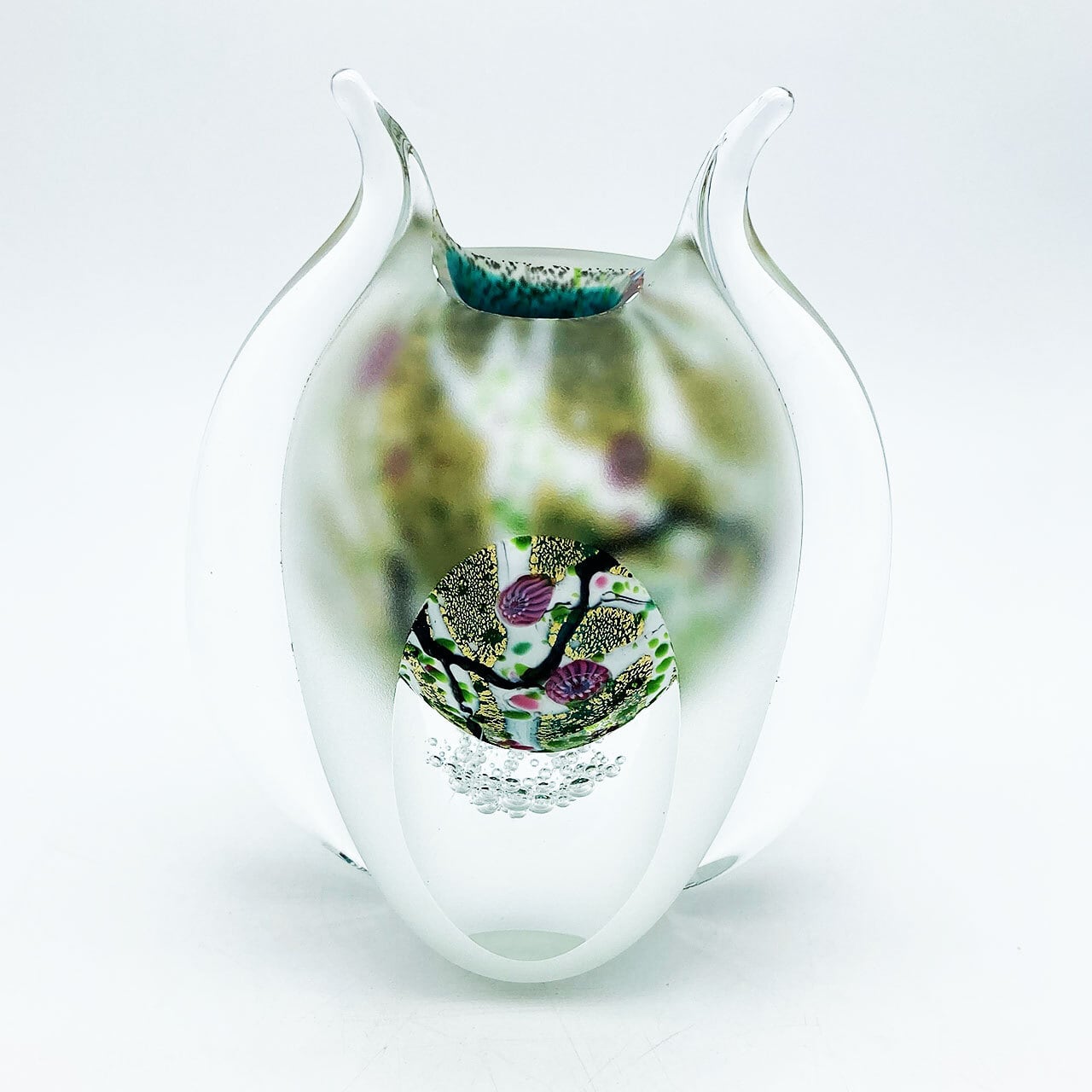 現代の名工 黒木国昭 金彩カット 「夢」 光琳 手吹きガラス 花瓶 花器