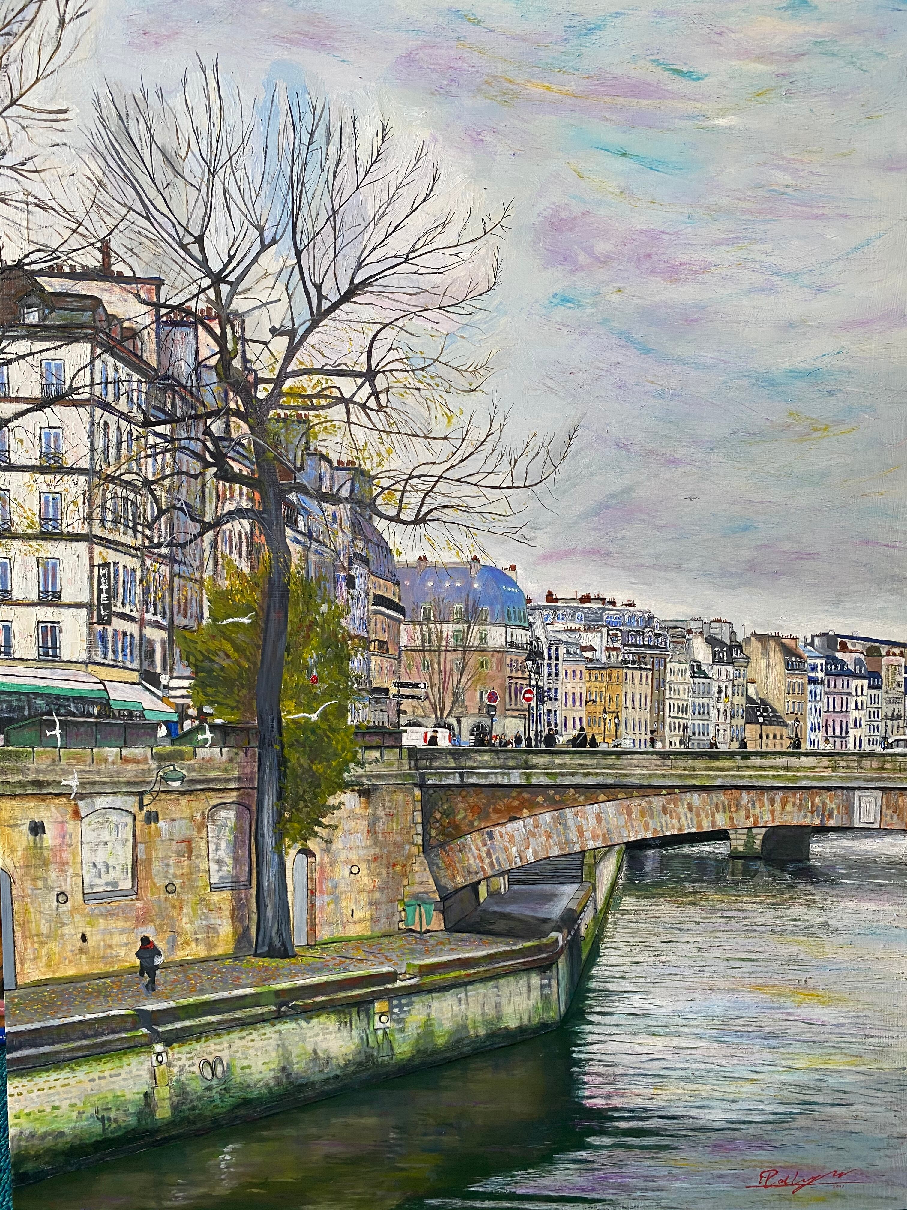 美品♥️】 パリ 油絵 セーヌ川 橋 ⭐︎ フランス購入 絵画 ⭐︎ Paris