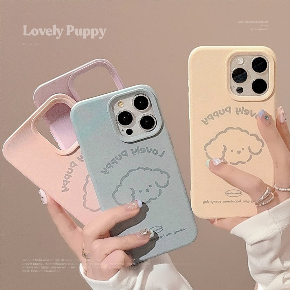 iPhone16シリーズ対応】ラブリーなPuppy◎韓国ケース 犬 イラスト