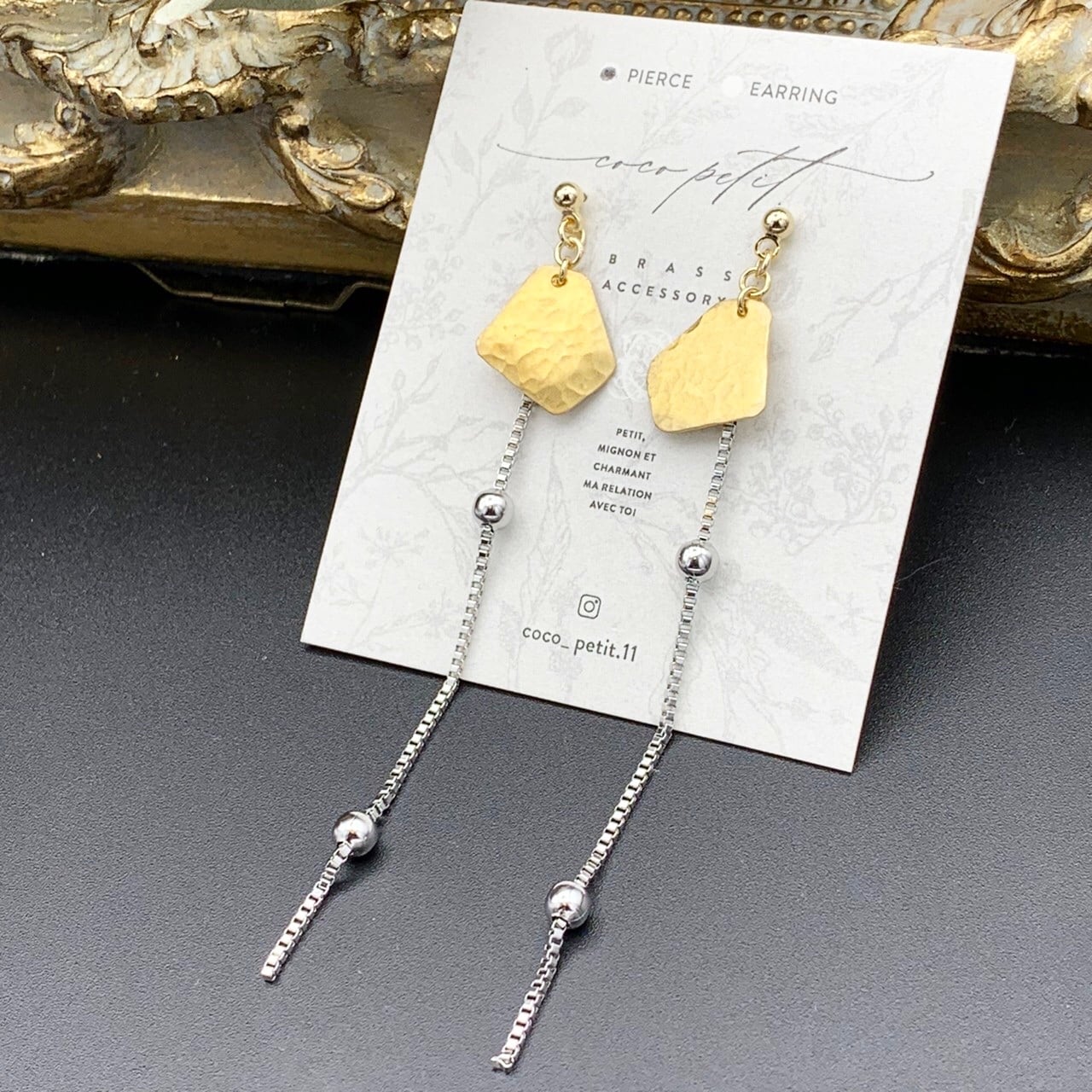 ゴールドプレート×シルバーチェーンピアス／イヤリング | CARA handmade