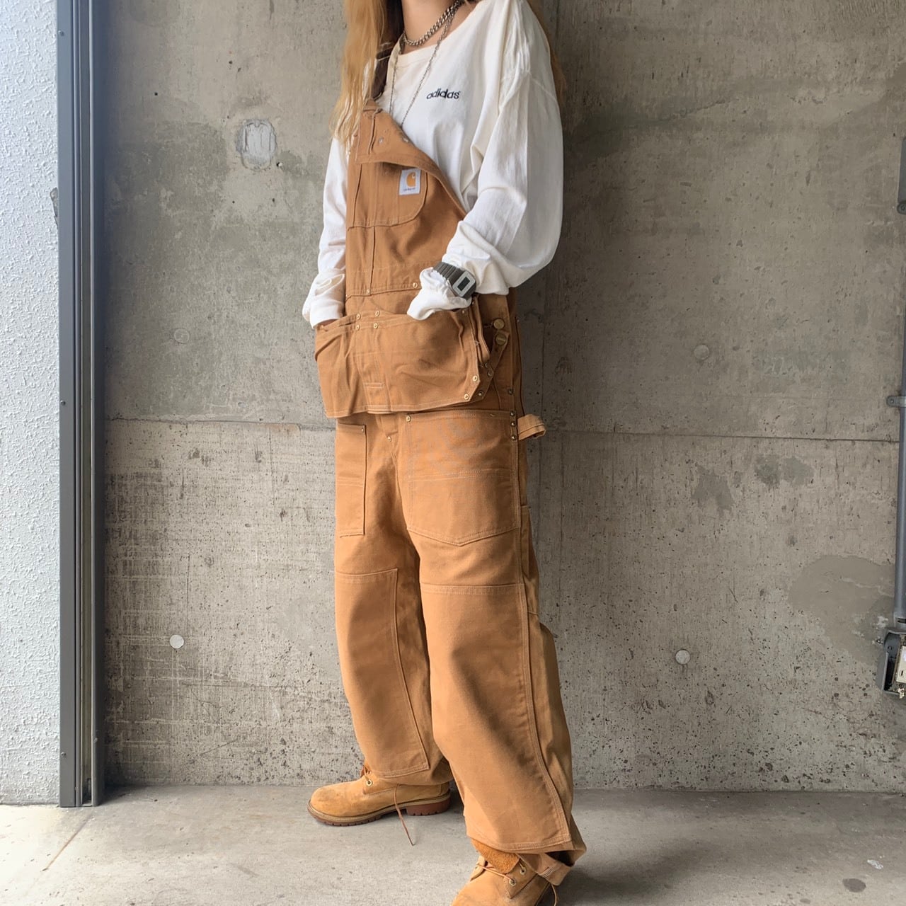 90s Carhartt エプロン付きダブルニーダック地オーバーオール MADE IN