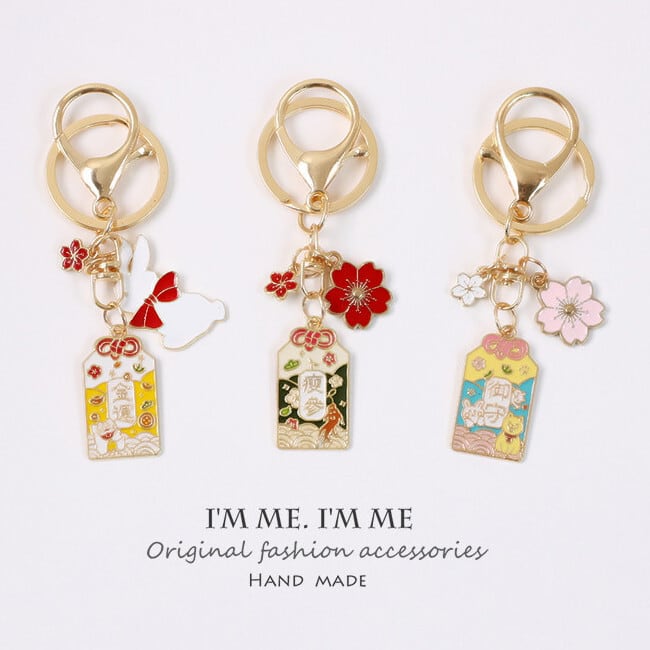 キーホルダー 和風 桜 金運 御守 痩参 金属パーツ バッグチャーム