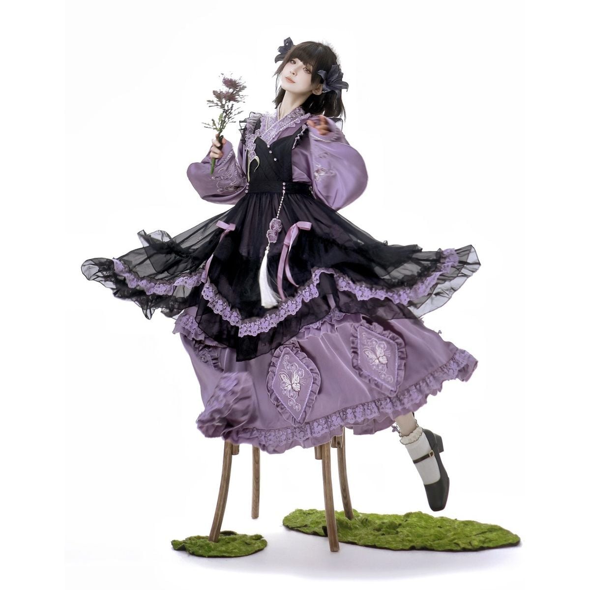 パープルxブラックロリータフリルセットアップ | Maiden's Rêve