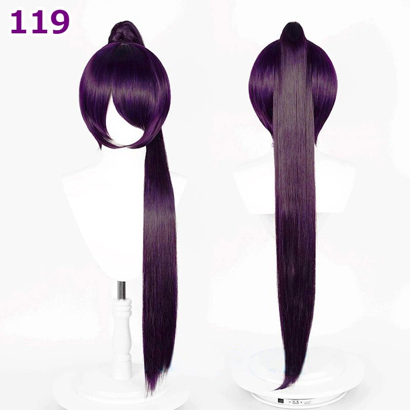 コスプレ耐熱ウィッグ ディープパープル ポニーテール バンス付き