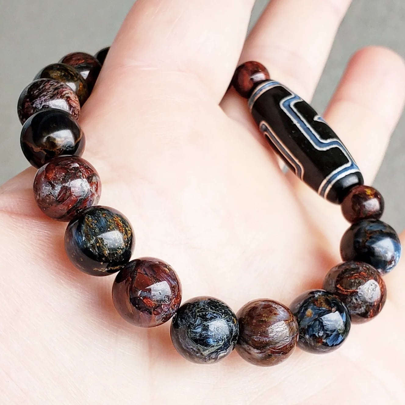 平安十字佛(へいあんじゅうじふつ)天珠［銀線入り］& ブルーピーター