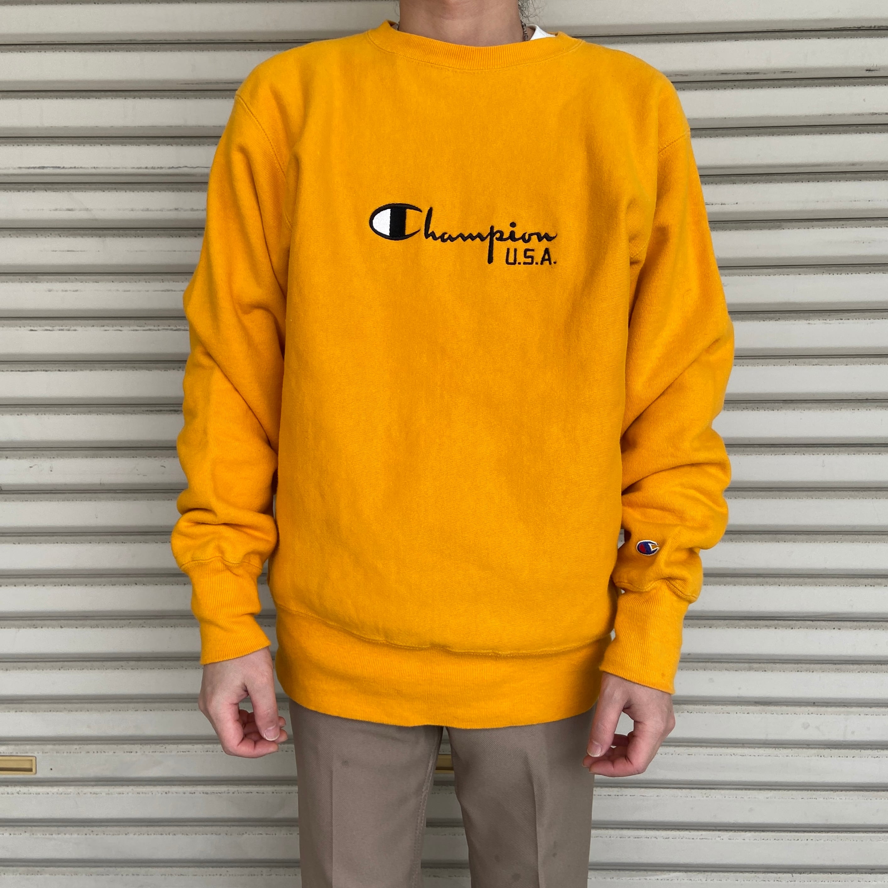 90s USA製 Champion リバースウィーブスウェット マスタード L | 古着