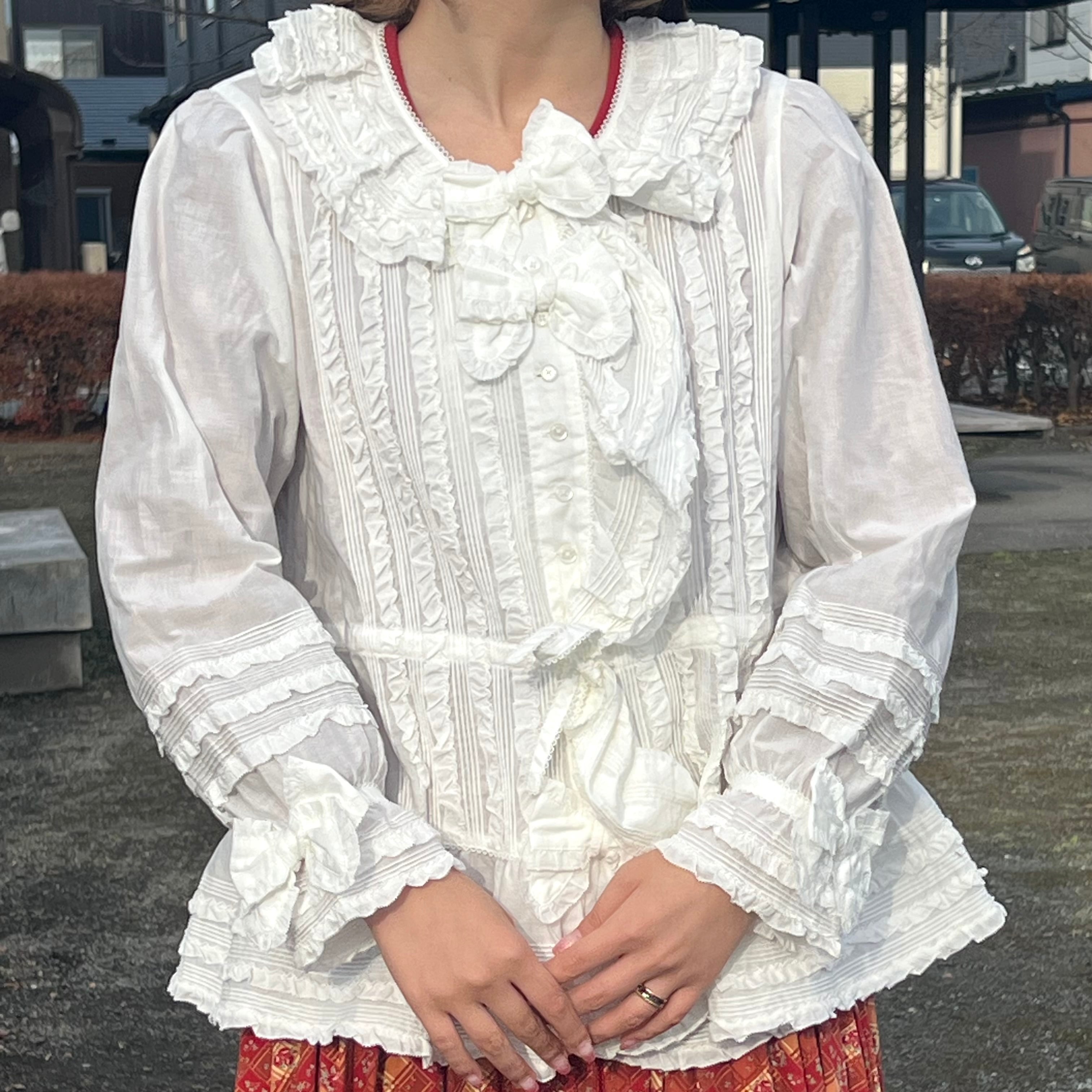 PINKHOUSE フリルいっぱいローンオーバーブラウス | ピンクハウス古着