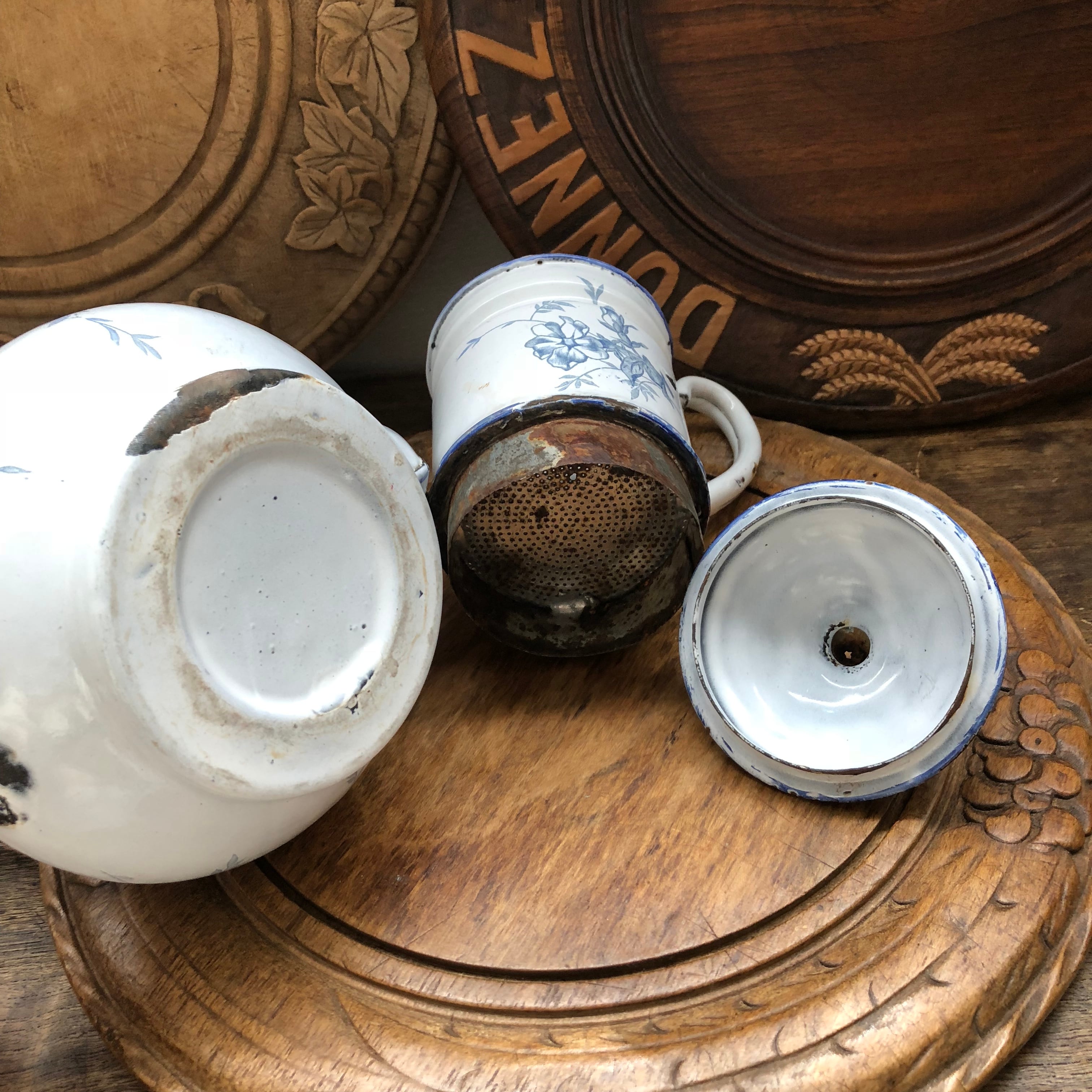 japy フランス 仏国 アンティーク ホーロー コーヒーポット 2段 ビギン