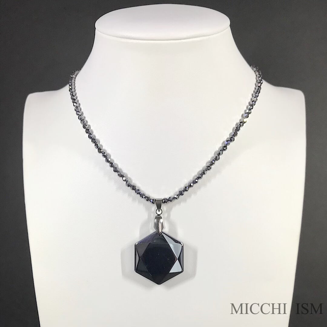 高純度 テラヘルツ鉱石 ネックレス 六芒星 ペンダント ボタン金具