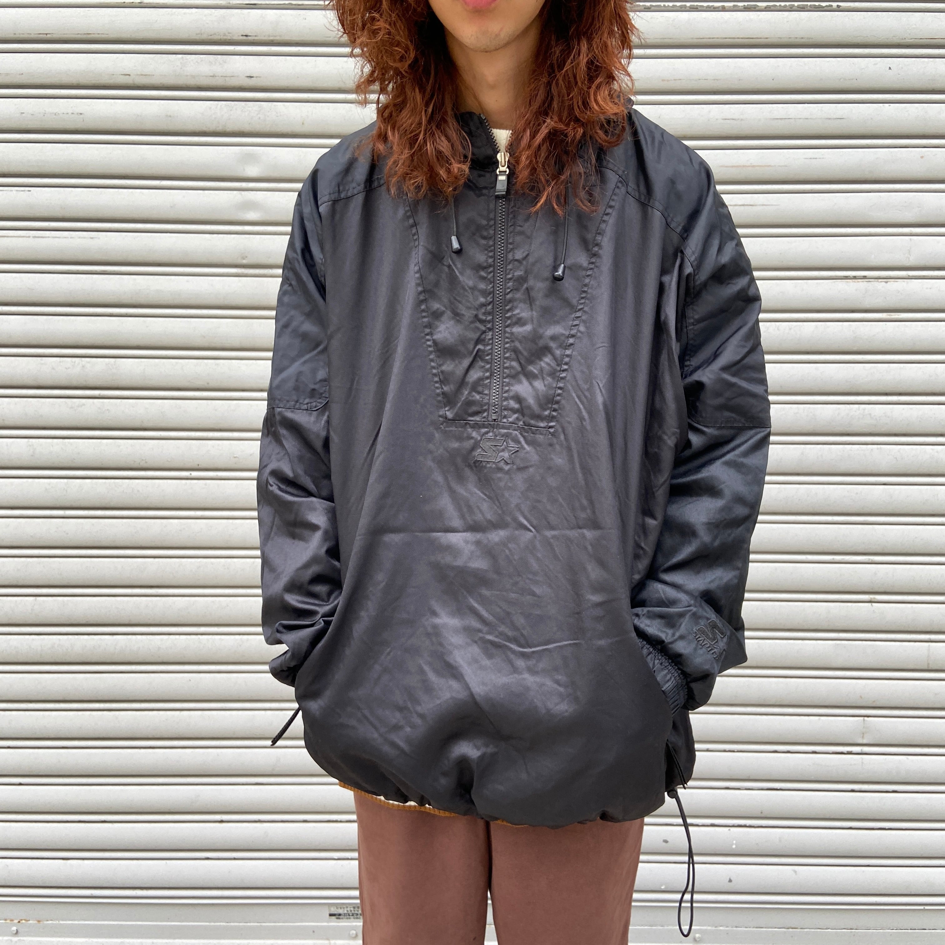 送料無料』90s STARTER ブラックアノラックパーカー L ナイロン | 古着