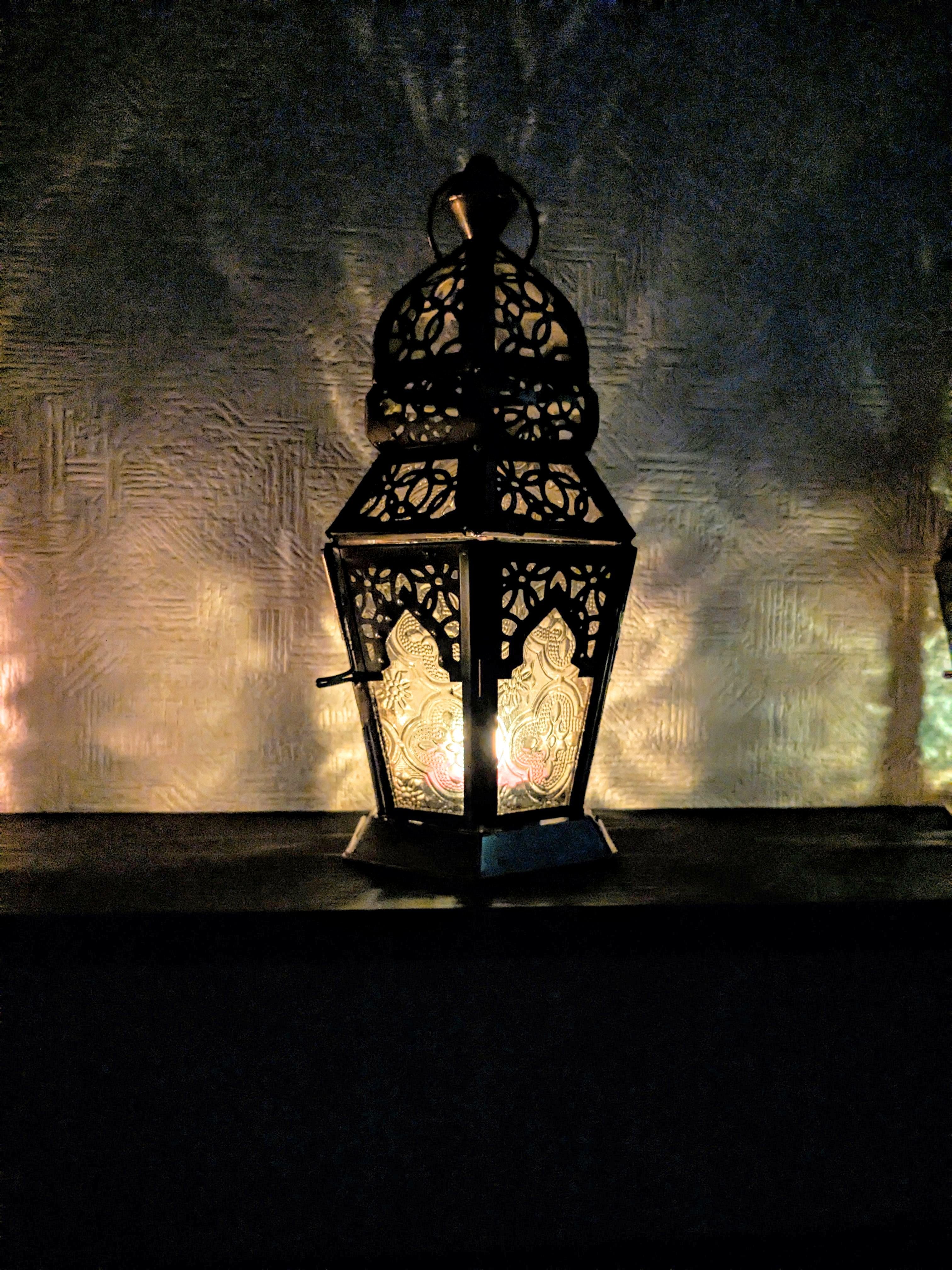 キャンドル 23cmモロッコランタン 6面レリーフ グリーン