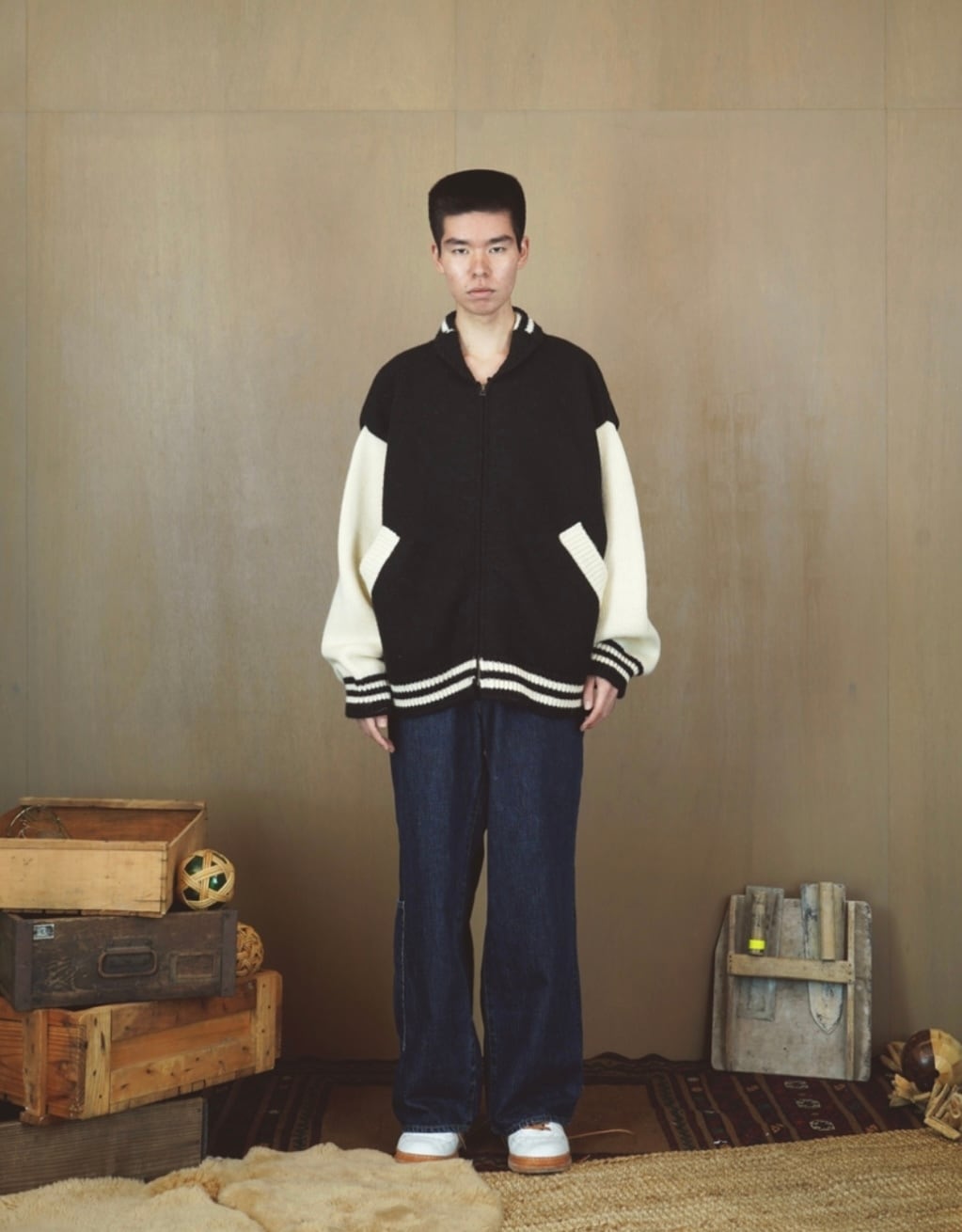 refomed STADIUM KAUCHIN KNIT (BLACK×OFF) REKN-002 | IAAAM ONLINE STORE