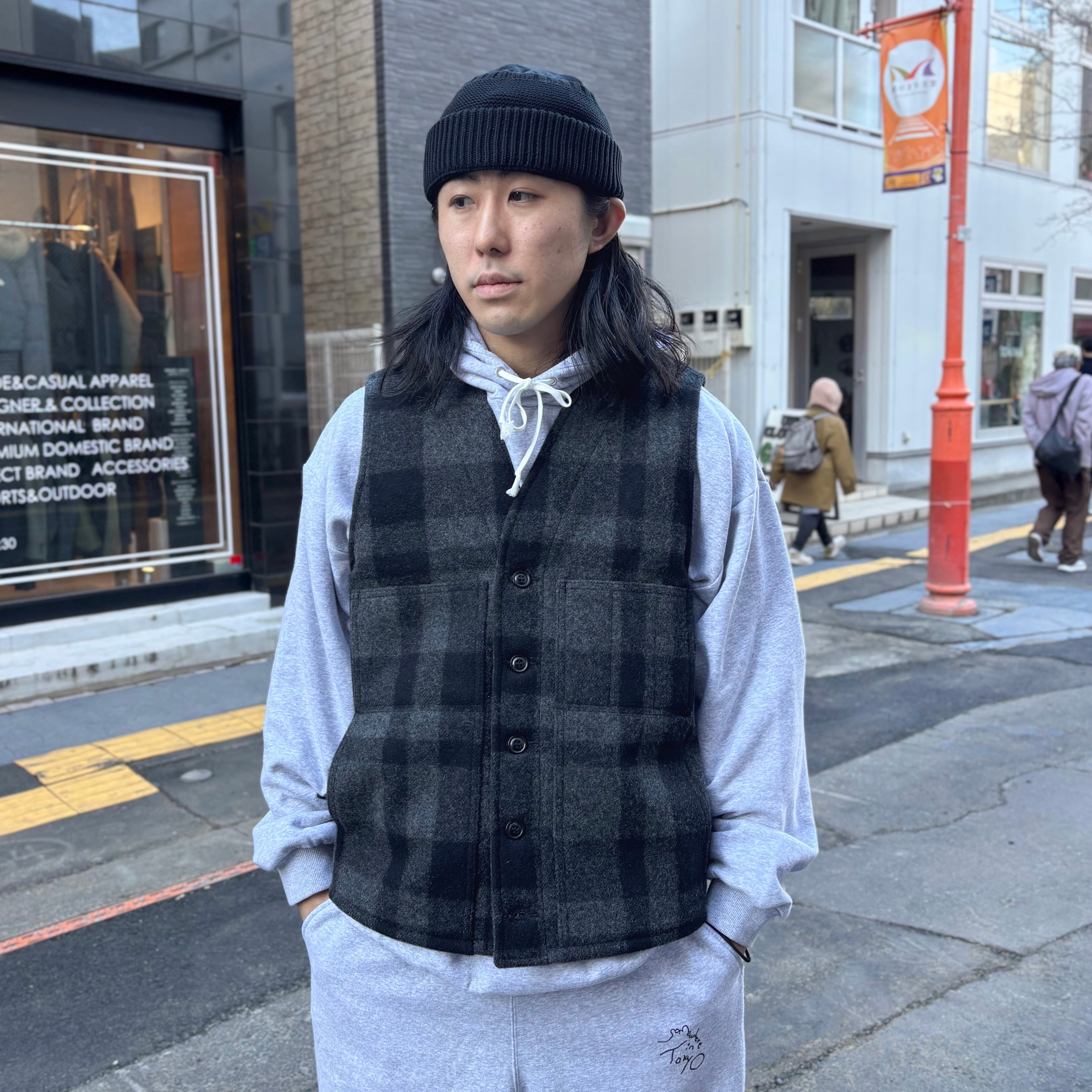 FILSON / MACKINAW WOOL VEST Charcoal/Black Plaid - Made in USA