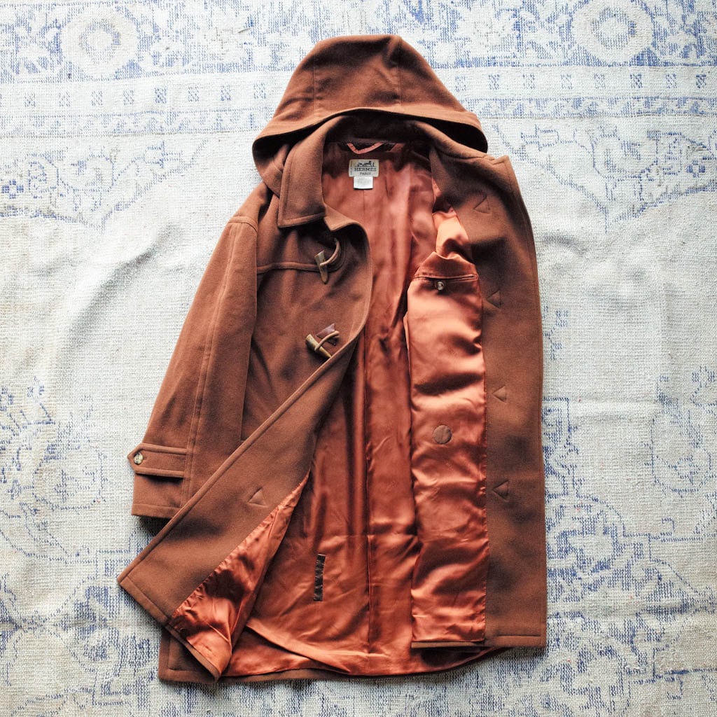 HERMES カシミアヘリンボーンダッフルコート アンゴラ キャメル 1990