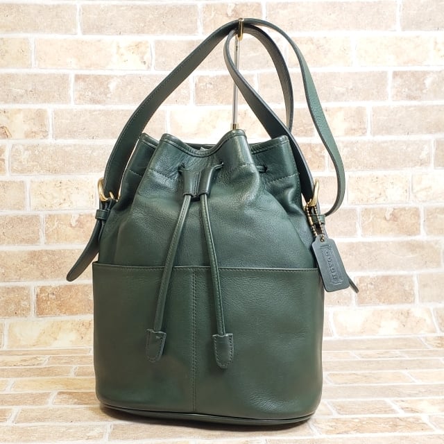 オールドコーチ ☆USA製 レザー 巾着 ショルダーバッグ グリーン