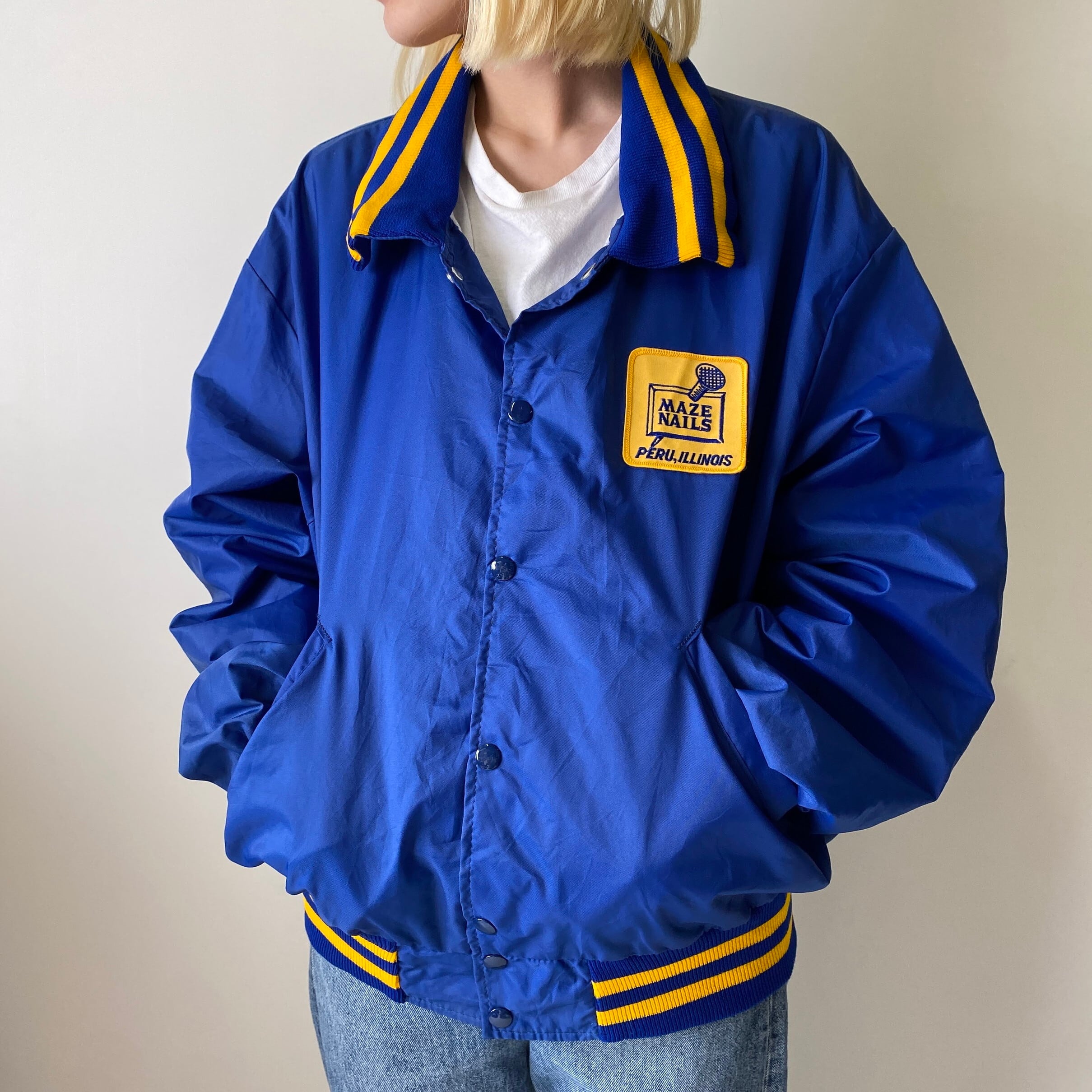 USA製 80年代 DeLONG デロング ワッペン ナイロンスタジャン メンズXL